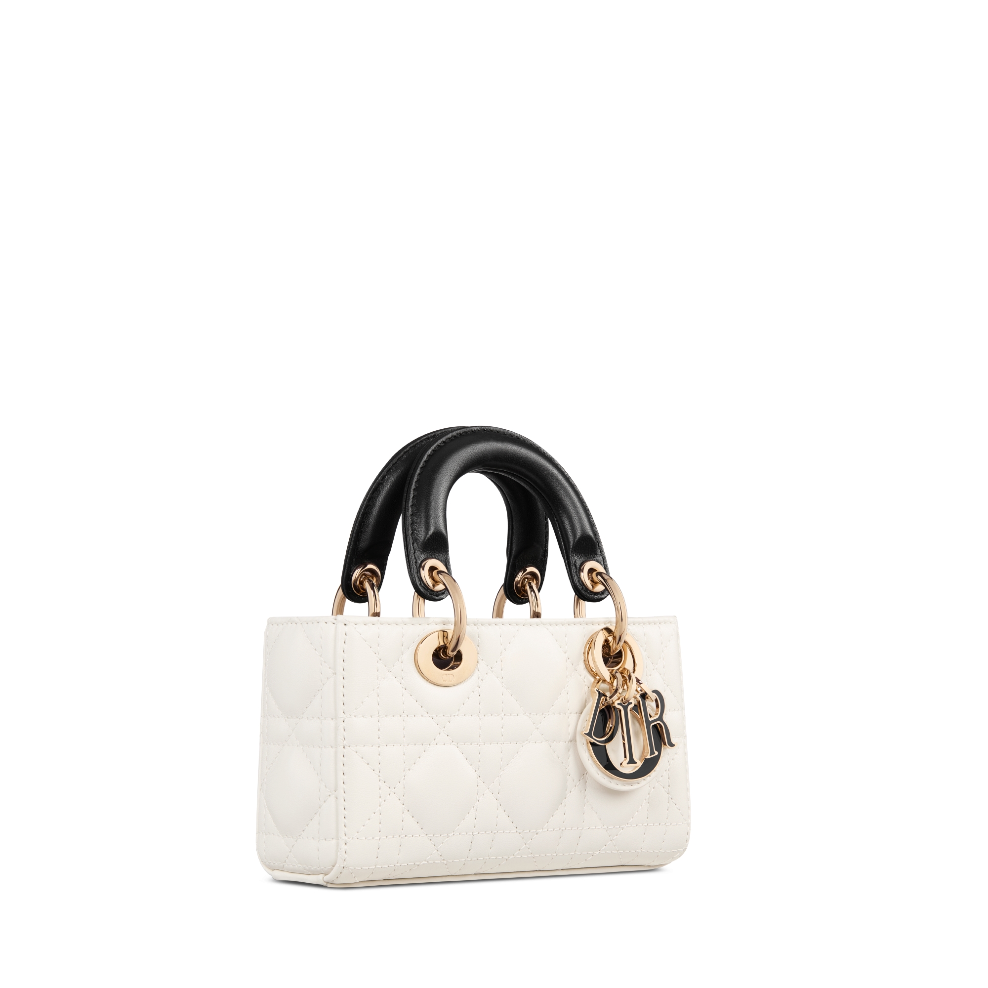 Lady D-Joy 超迷你手袋 奶白色和黑色双色羊皮革藤格纹 E03