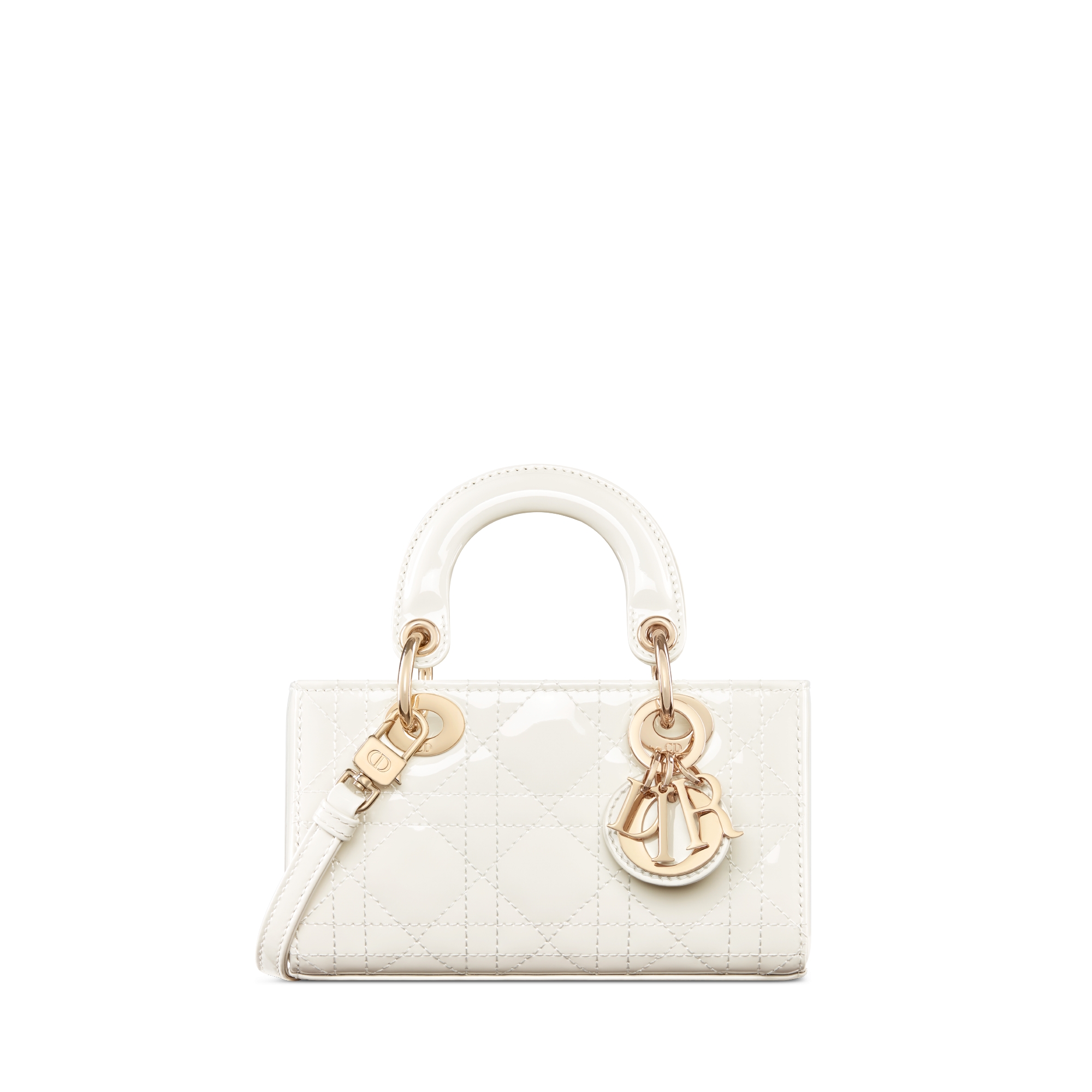 Lady D-Joy 超迷你手袋 奶白色漆皮牛皮革藤格纹 E01