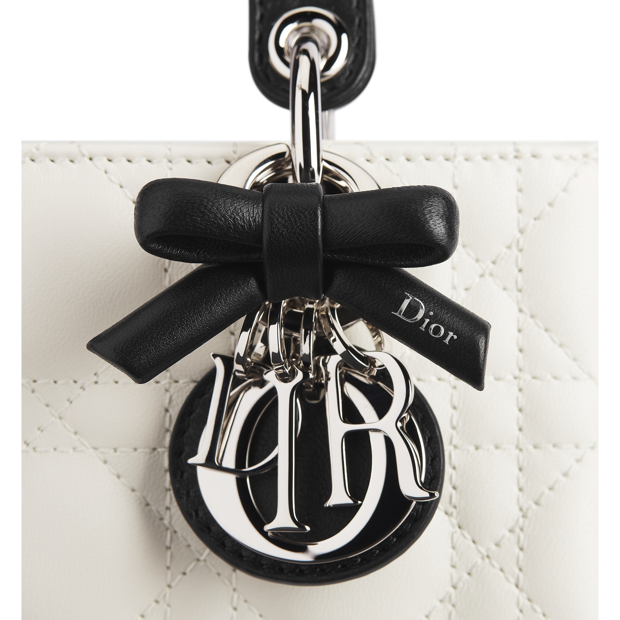 Lady D-Joy 超迷你手袋 奶白色和黑色双色羊皮革藤格纹 E09