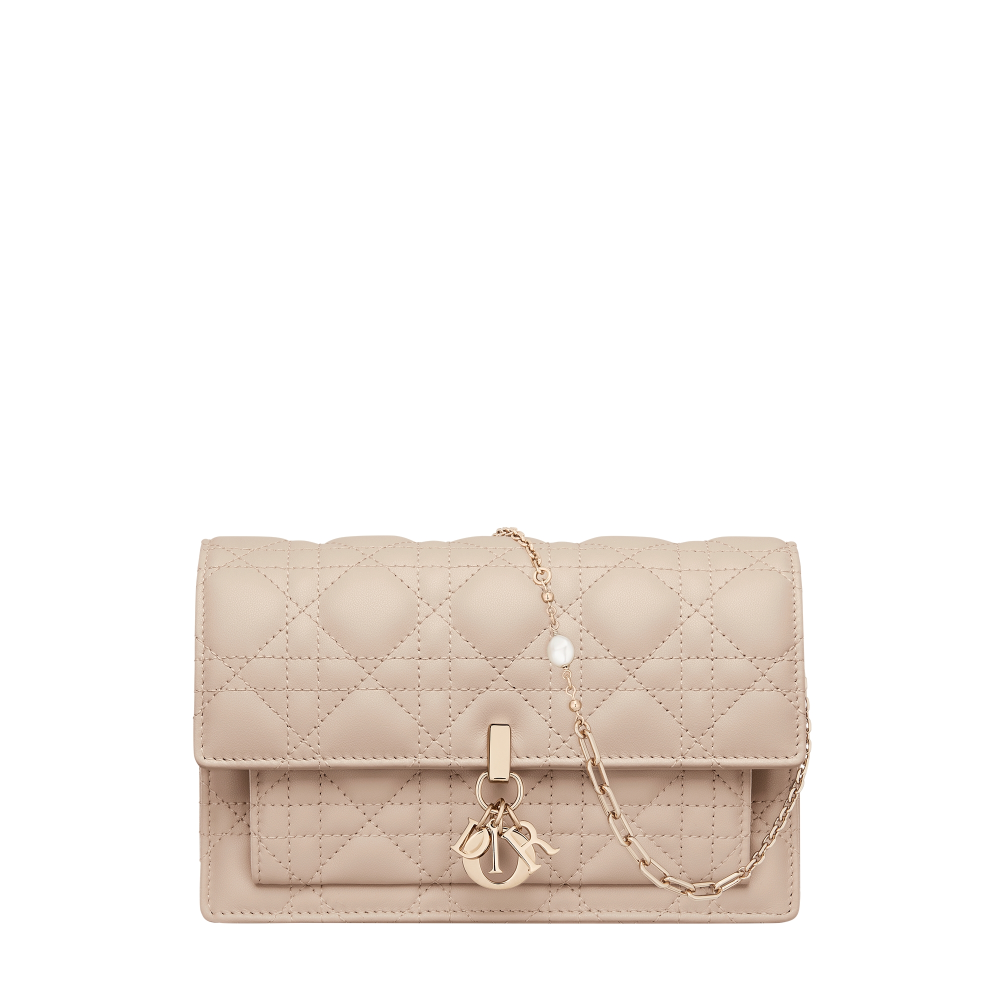  胭脂米色羊皮革藤格纹