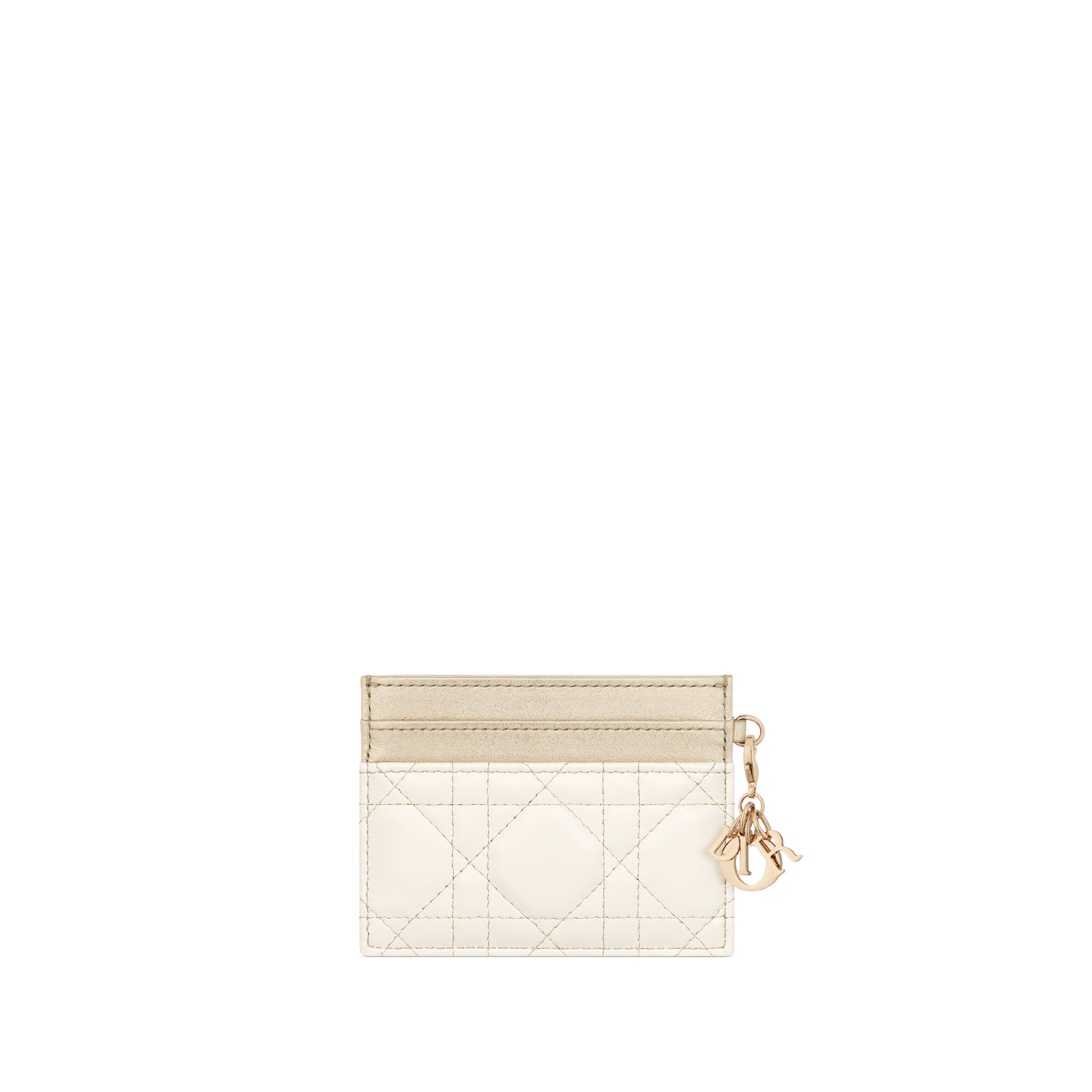 Lady Dior Freesia 卡夹 金色和白色双色羊皮革藤格纹搭配金属光泽线 E08