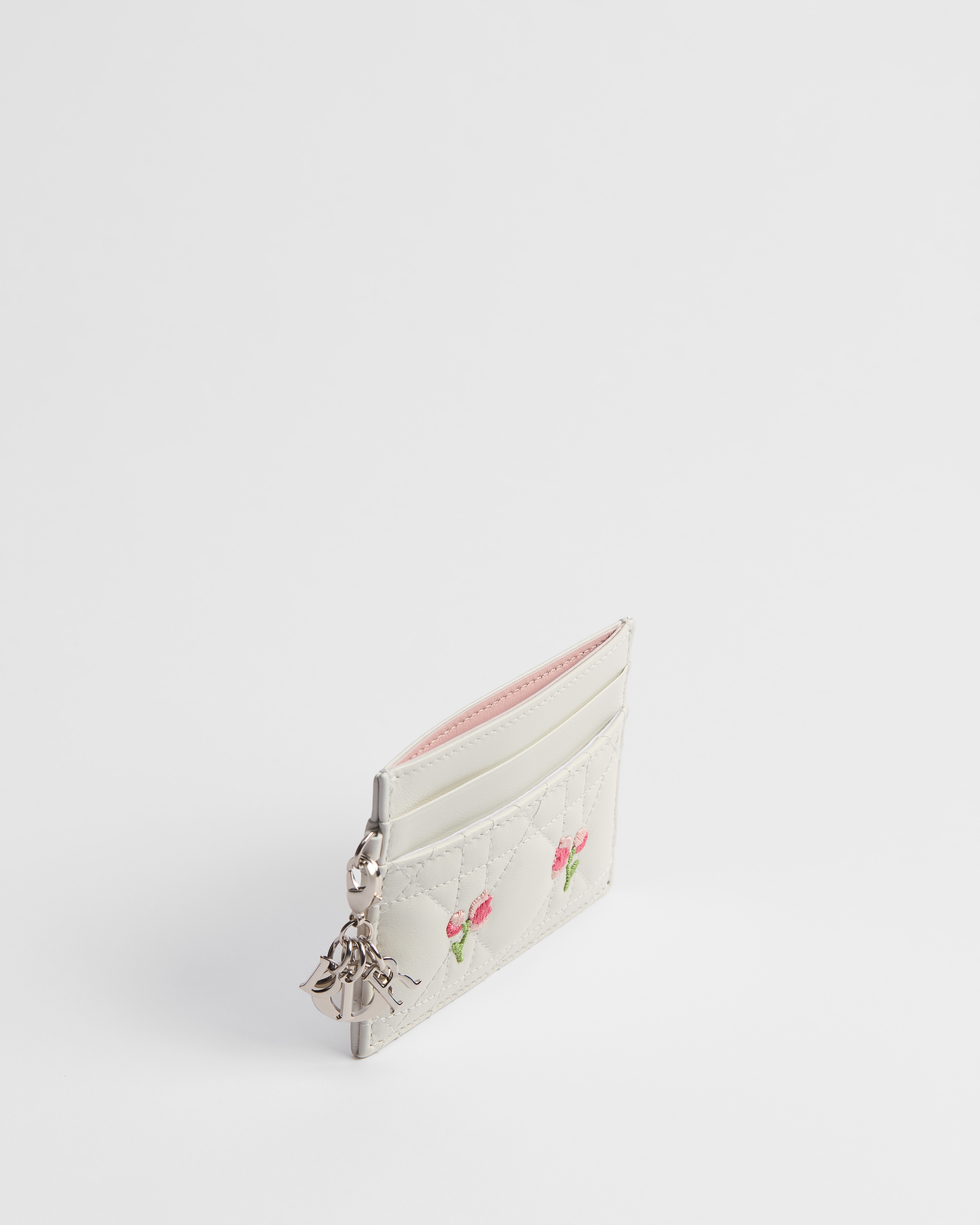 Dioramour Lady Dior Freesia 卡夹 白色羊皮革藤格纹多色 Doves & Roses 图案刺绣 E06