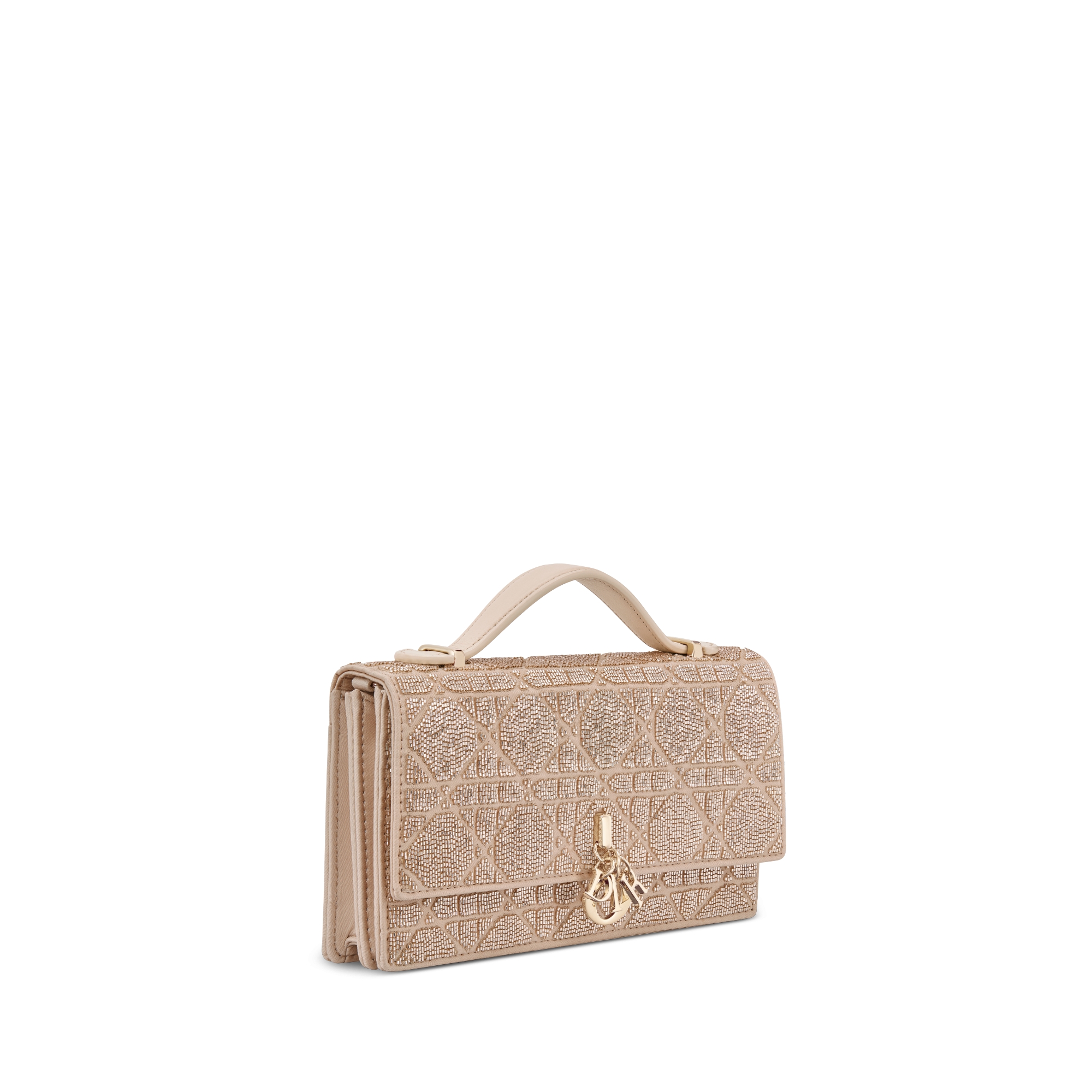 Dior Or My Dior 迷你链条手袋 焦糖米色棉质面料藤格纹迷你珠饰刺绣 E03