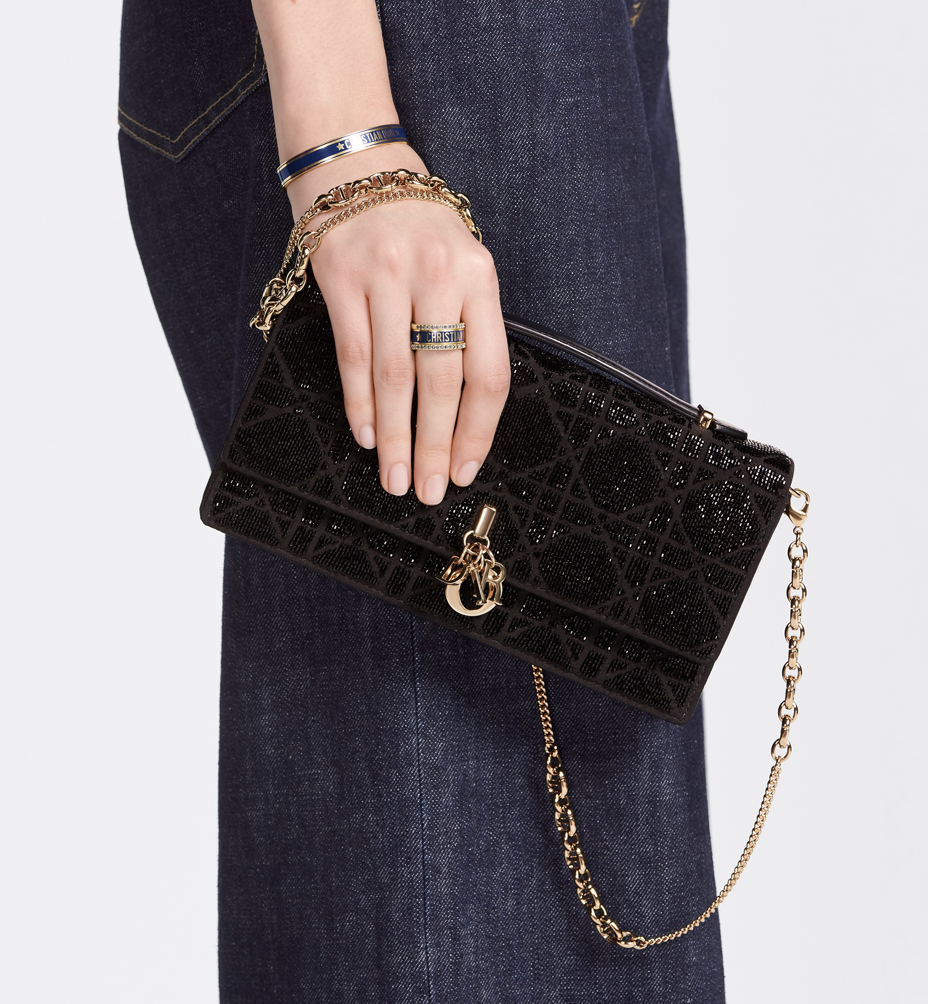 Dior Or My Dior 迷你链条手袋 焦糖米色棉质面料藤格纹迷你珠饰刺绣 E12