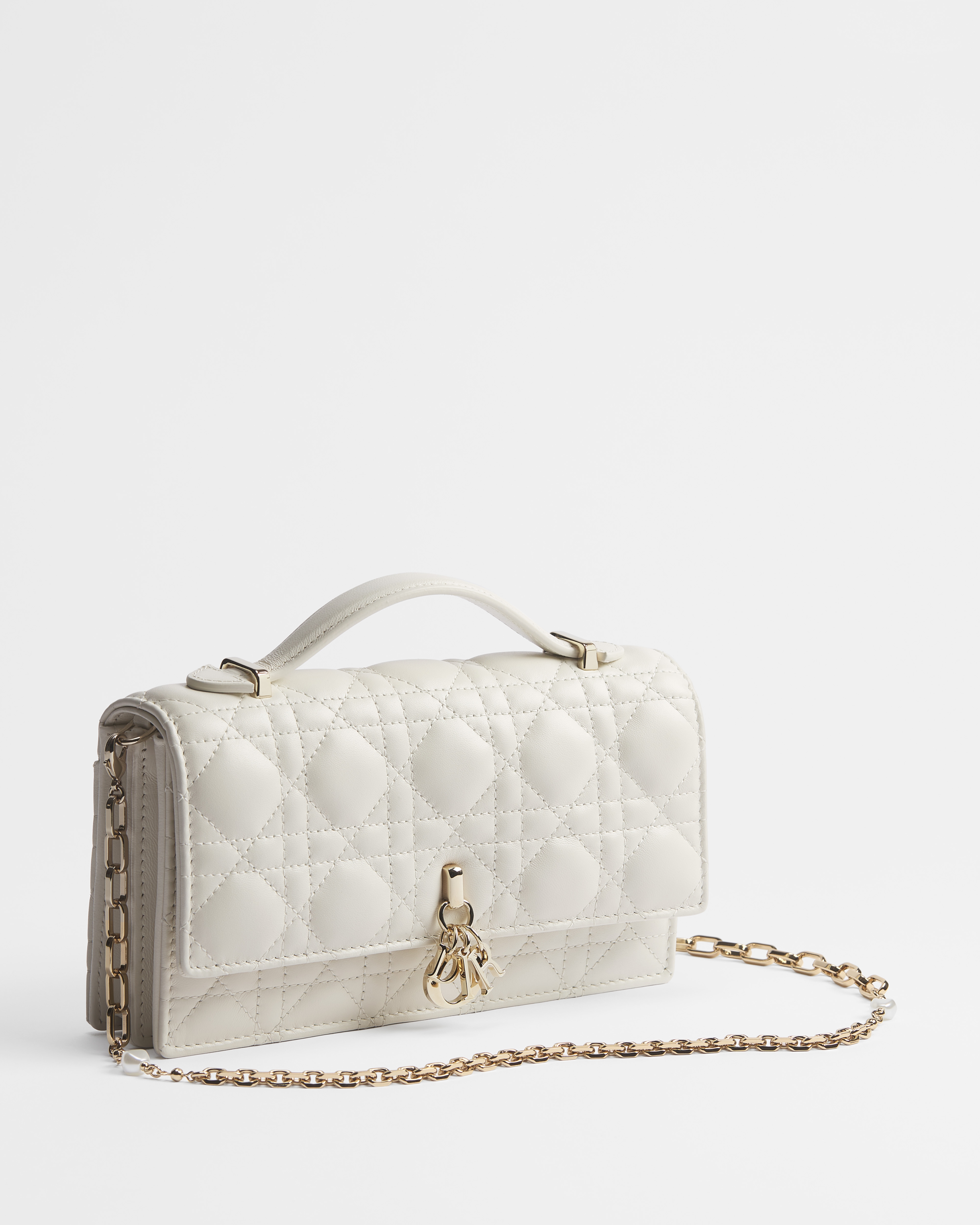 My Dior 迷你链条手袋 奶白色羊皮革藤格纹 E03