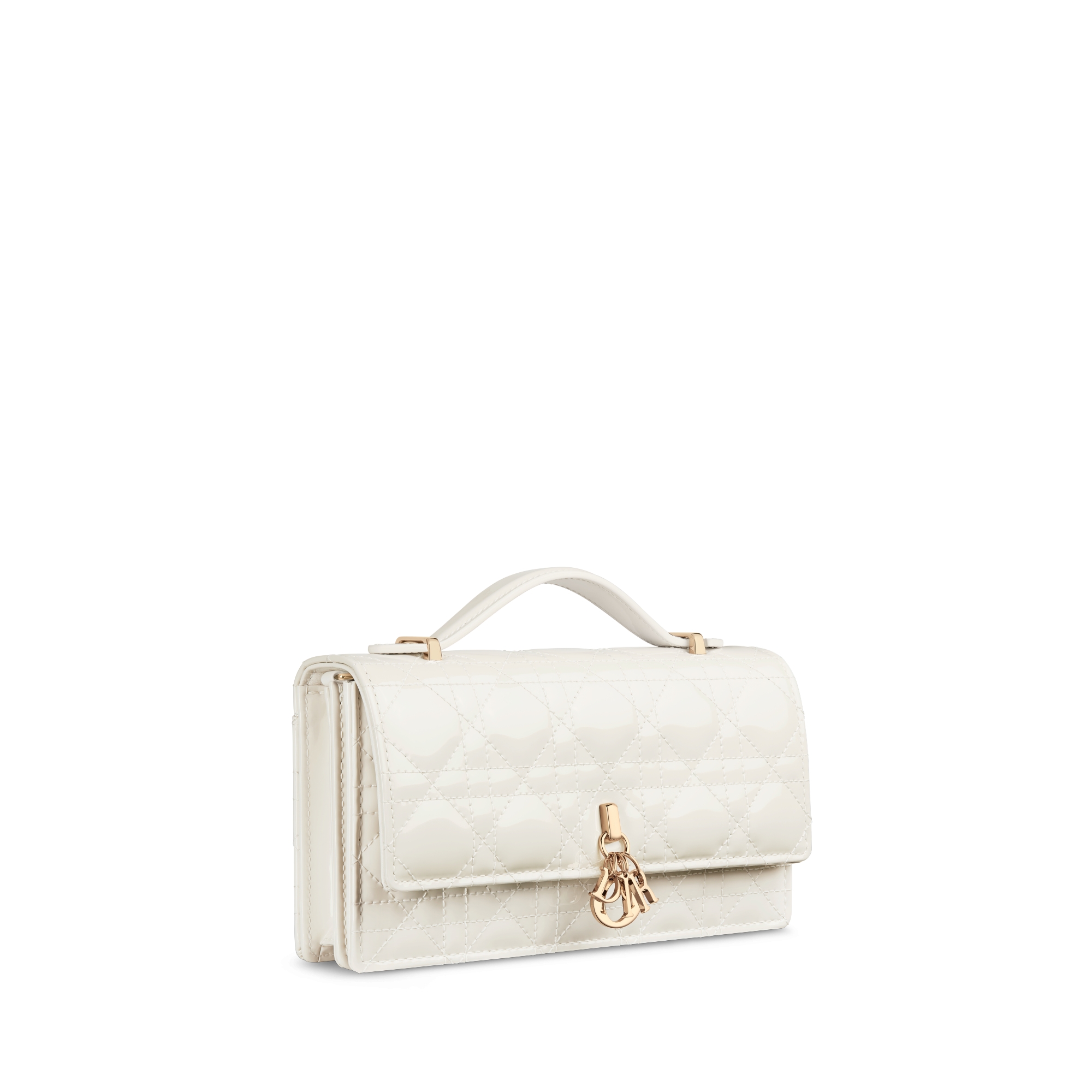 My Dior 迷你链条手袋 奶白色漆皮牛皮革藤格纹 E03