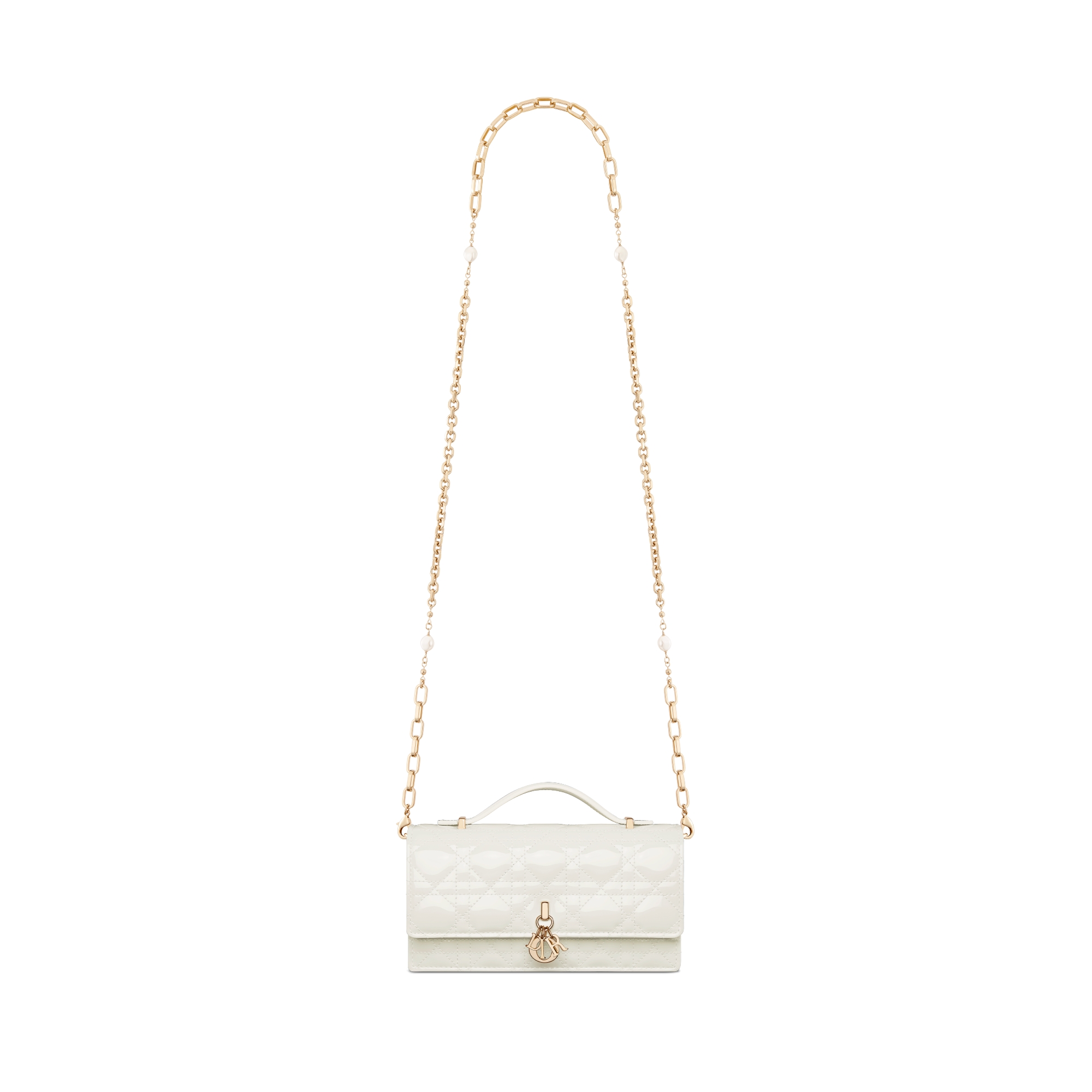 My Dior 迷你链条手袋 奶白色漆皮牛皮革藤格纹 E07