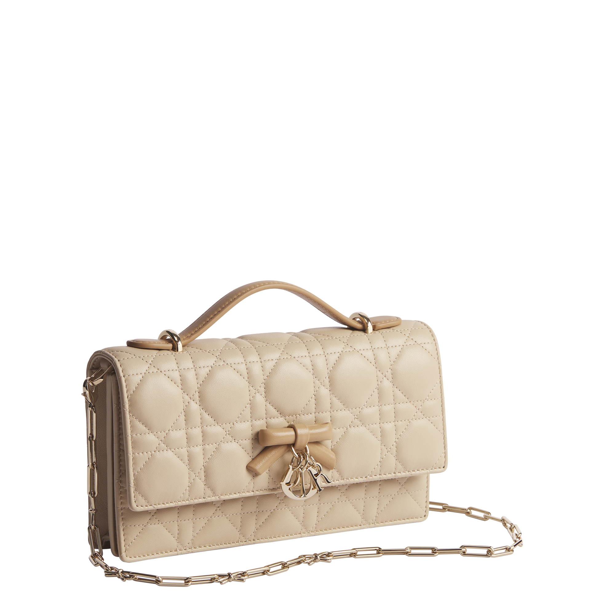 My Dior 迷你链条手袋 驼米色和饼干色双色羊皮革藤格纹 E03