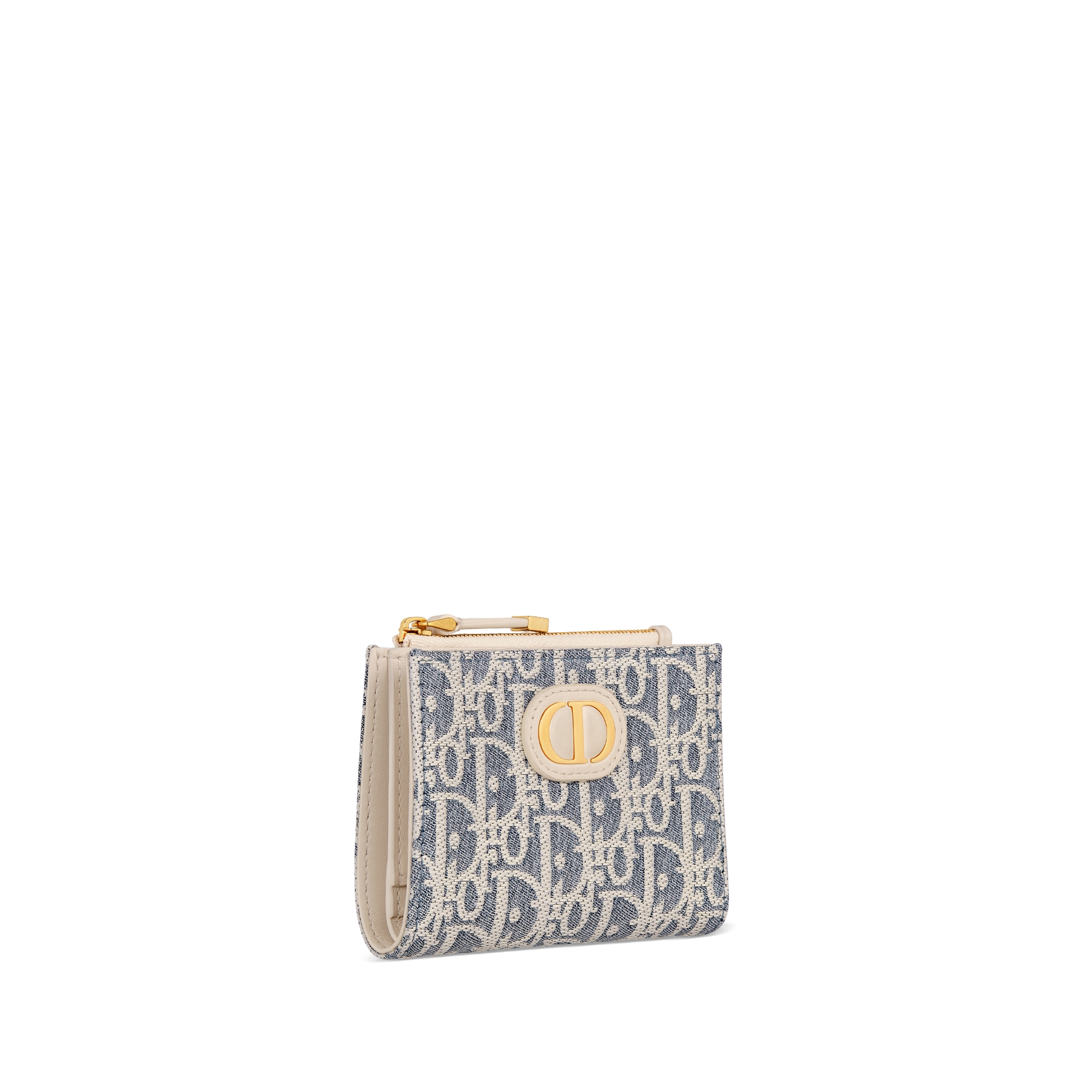 30 Montaigne Dahlia 钱包 蓝色酒椰草效果格纹布 Oblique 印花和浅饼干色光滑牛皮革 E03