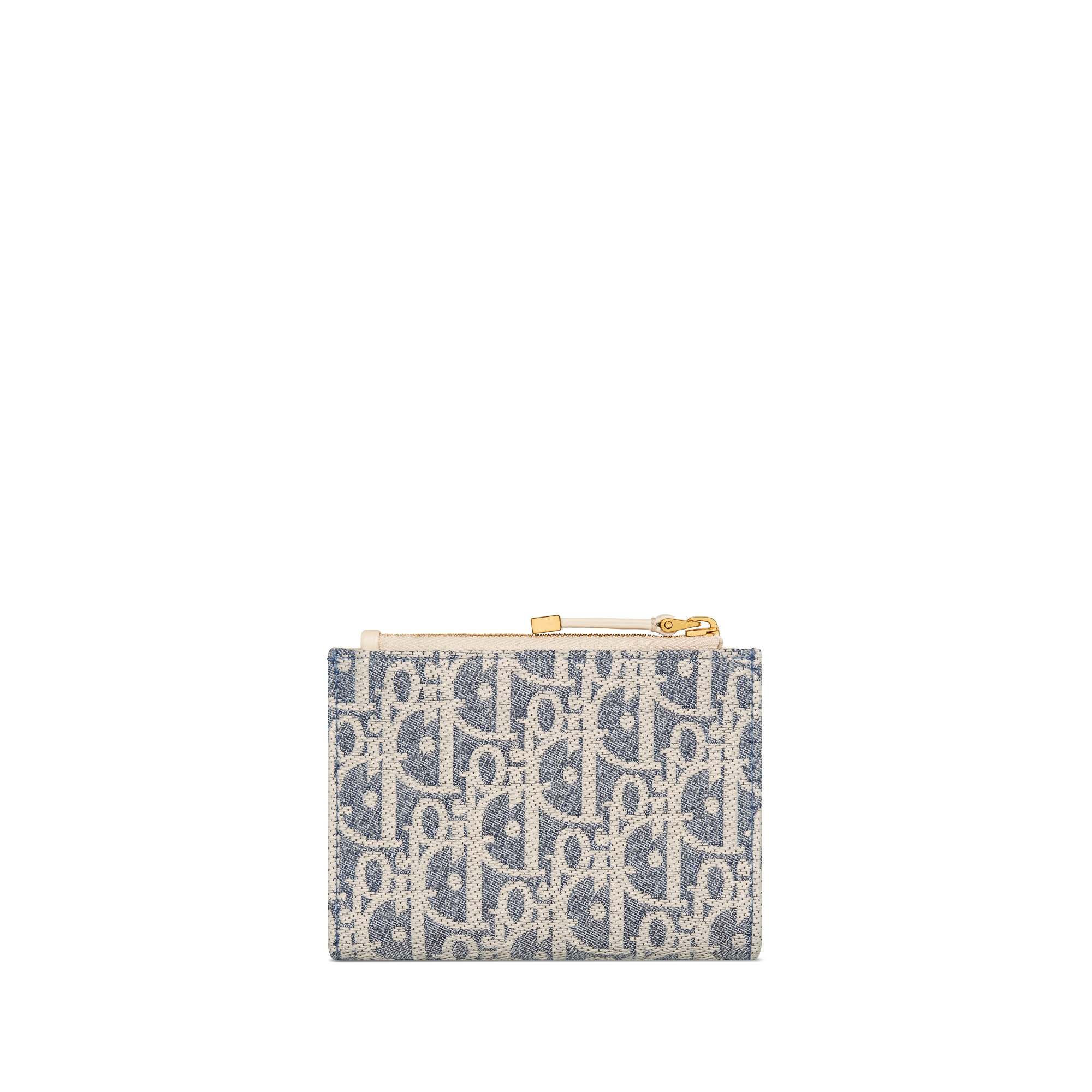 30 Montaigne Dahlia 钱包 蓝色酒椰草效果格纹布 Oblique 印花和浅饼干色光滑牛皮革 E08