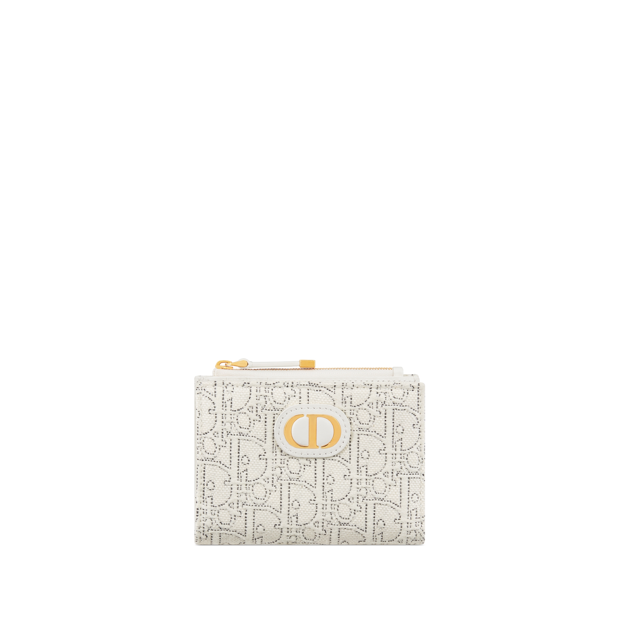 30 Montaigne Dahlia 钱包 白色 Oblique 印花面料搭配对比鲜明的黑色缉面线 E01