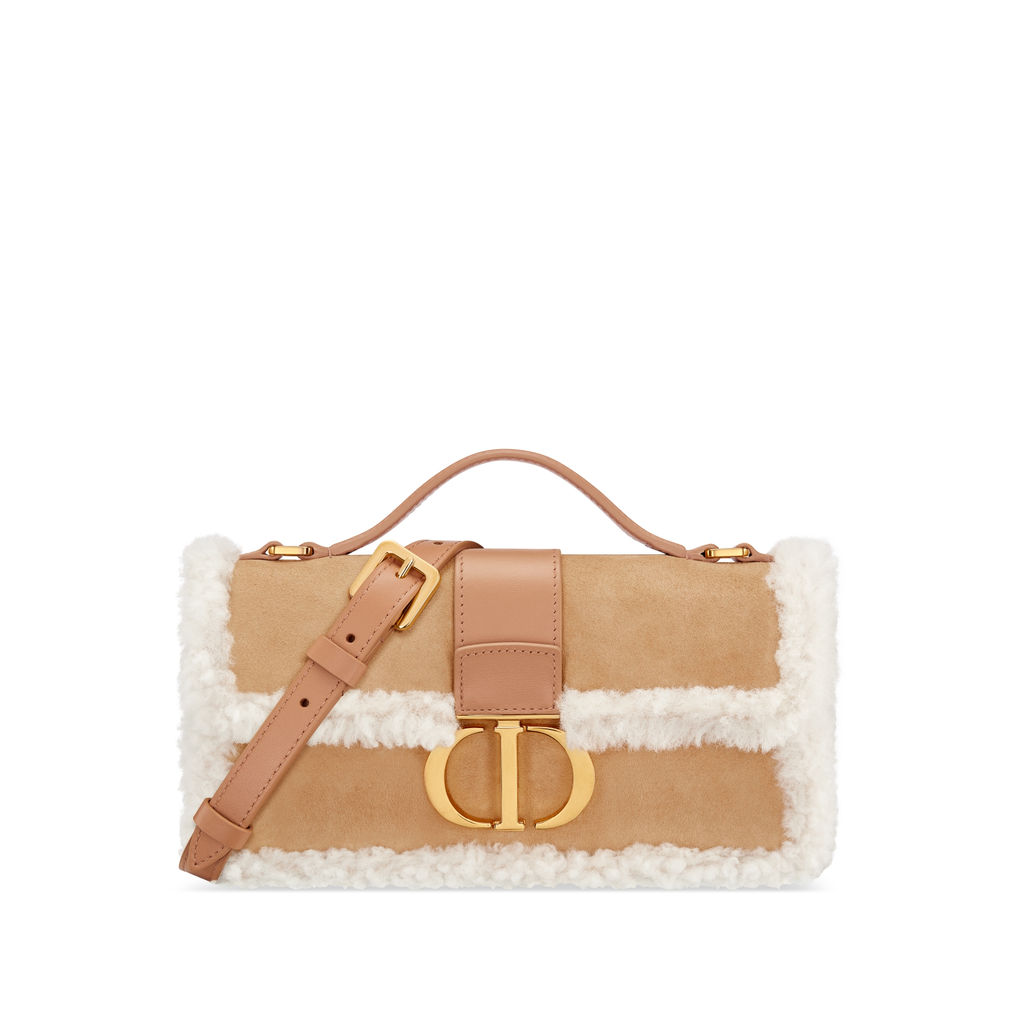 DiorAlps Miss Montaigne 迷你链条手袋 米色绒面牛皮革和米白色绵羊毛 E01
