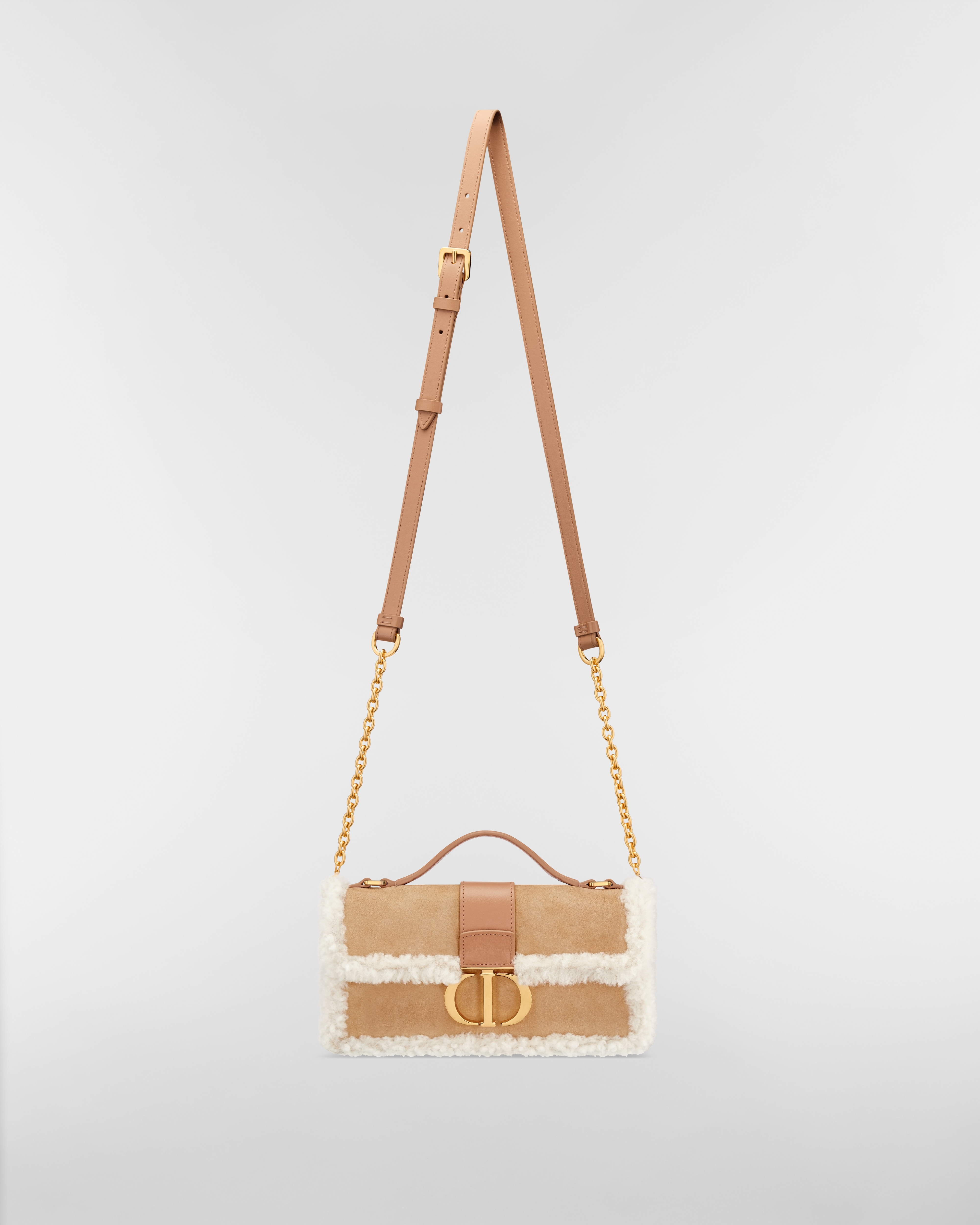 DiorAlps Miss Montaigne 迷你链条手袋 米色绒面牛皮革和米白色绵羊毛 E07