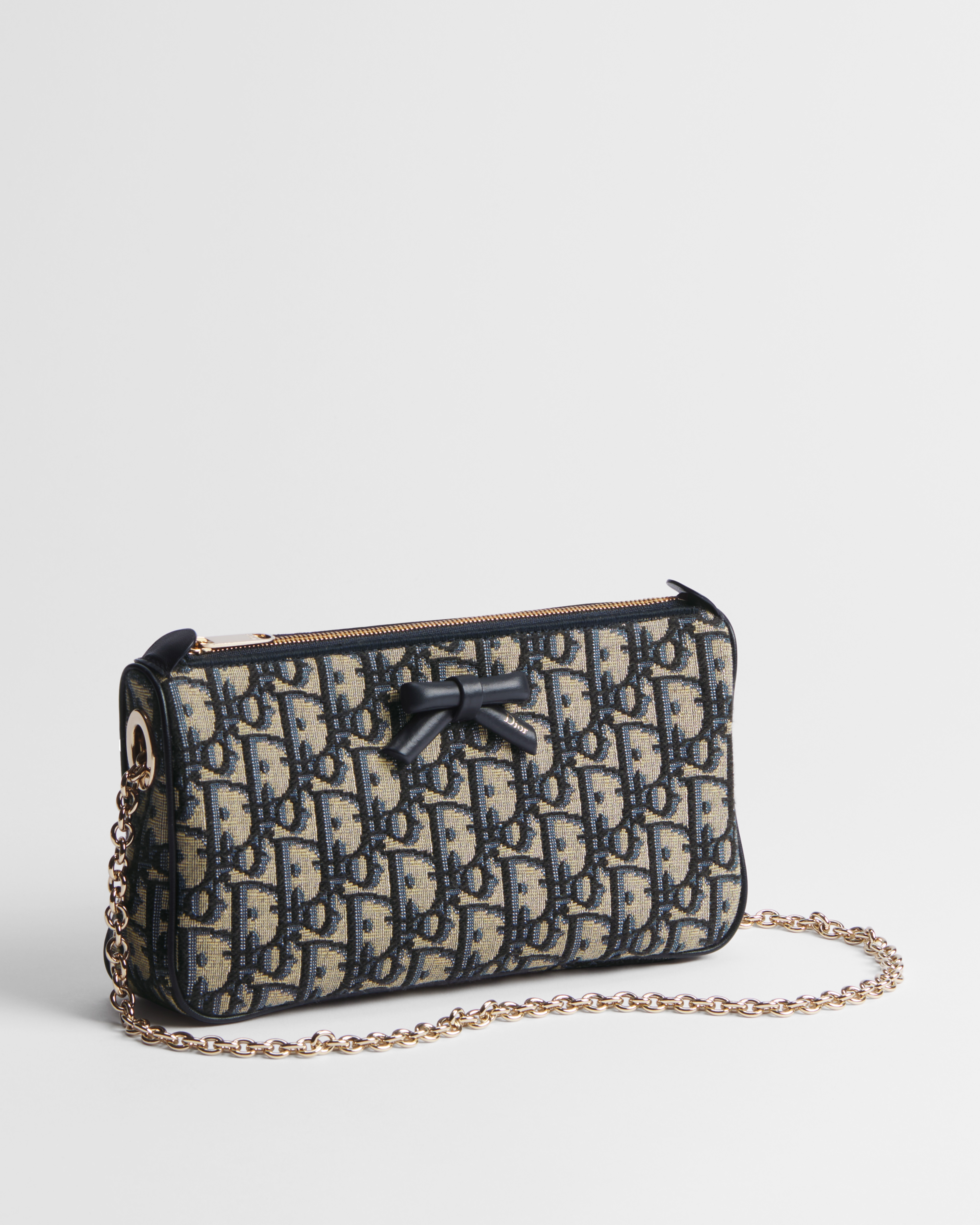 Dior Oblique Bow 链条手拿包 蓝色 Oblique 印花面料 E03