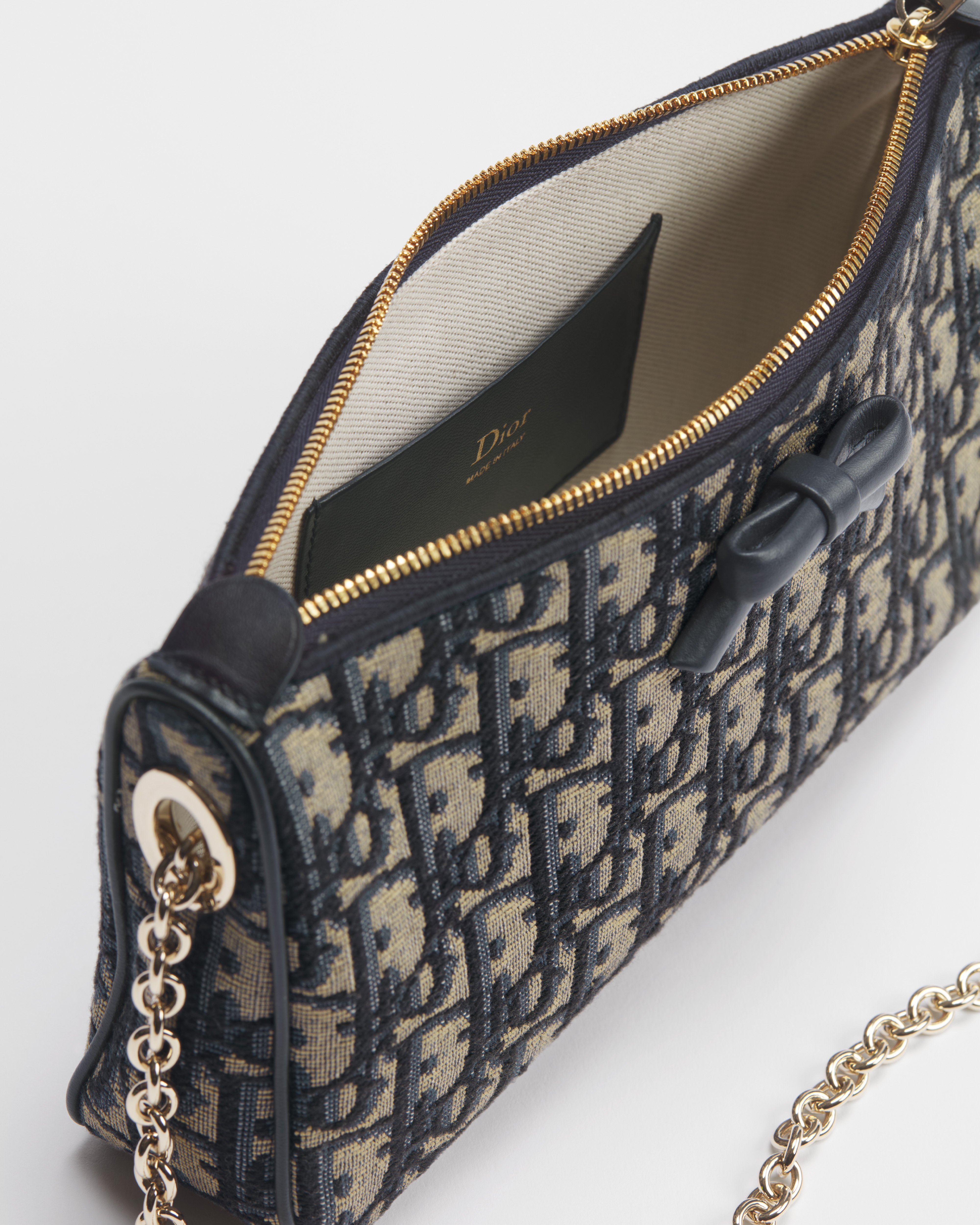 Dior Oblique Bow 链条手拿包 蓝色 Oblique 印花面料 E06