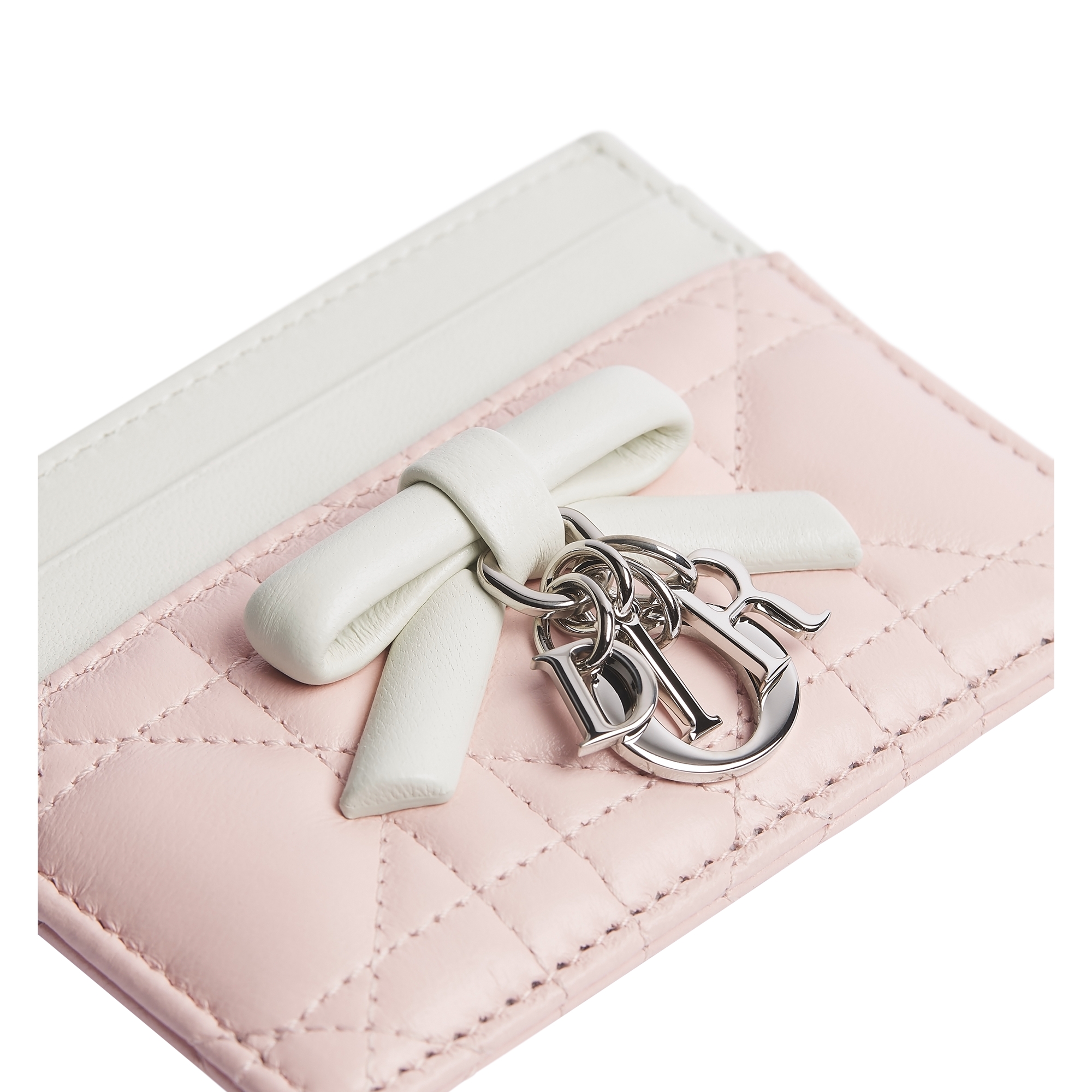 Lady Dior Freesia 卡夹 淡柔粉色和奶白色双色羊皮革藤格纹 E09