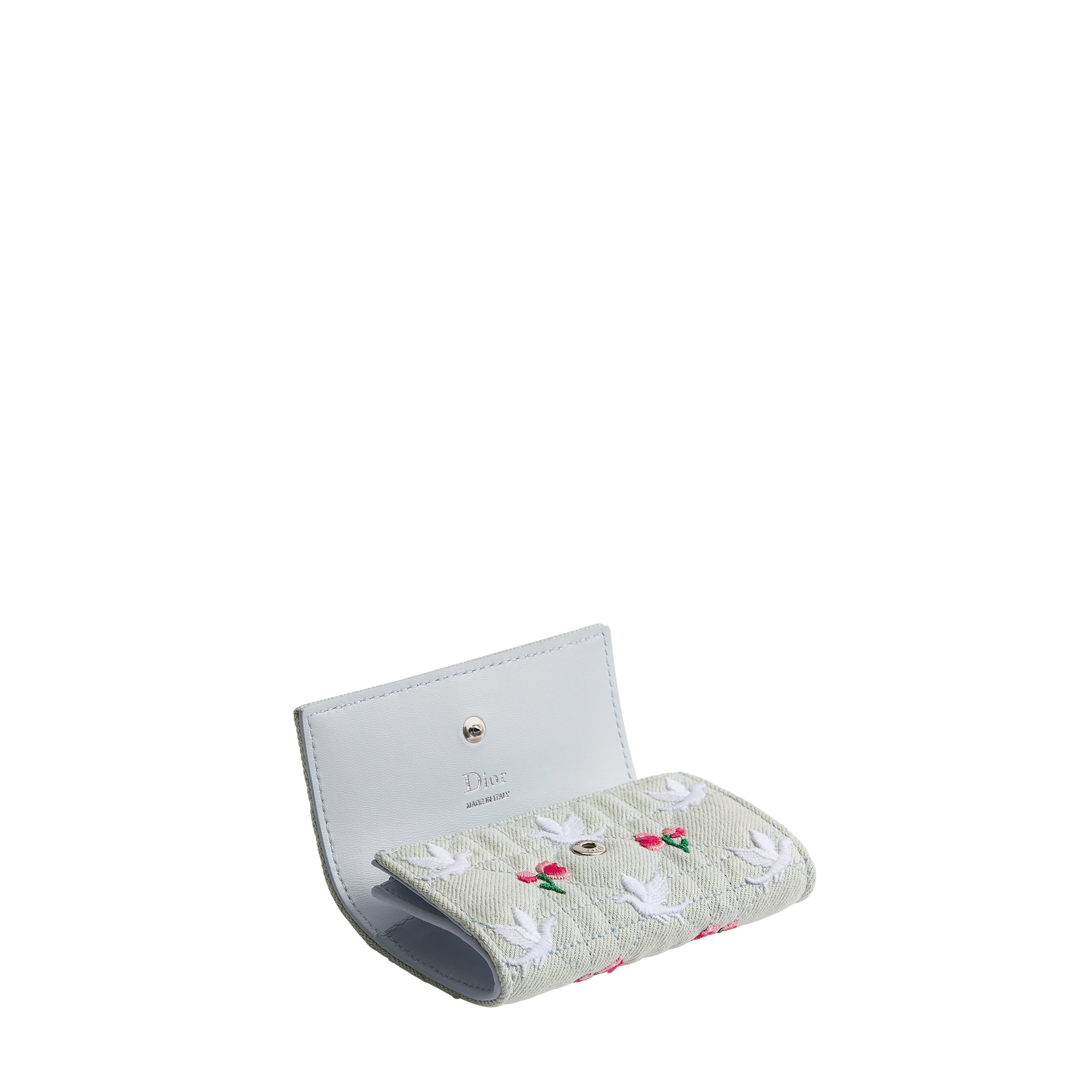 Dioramour My Dior Glycine 钱包 蓝色牛仔面料藤格纹多色 Doves & Roses 图案刺绣 E06