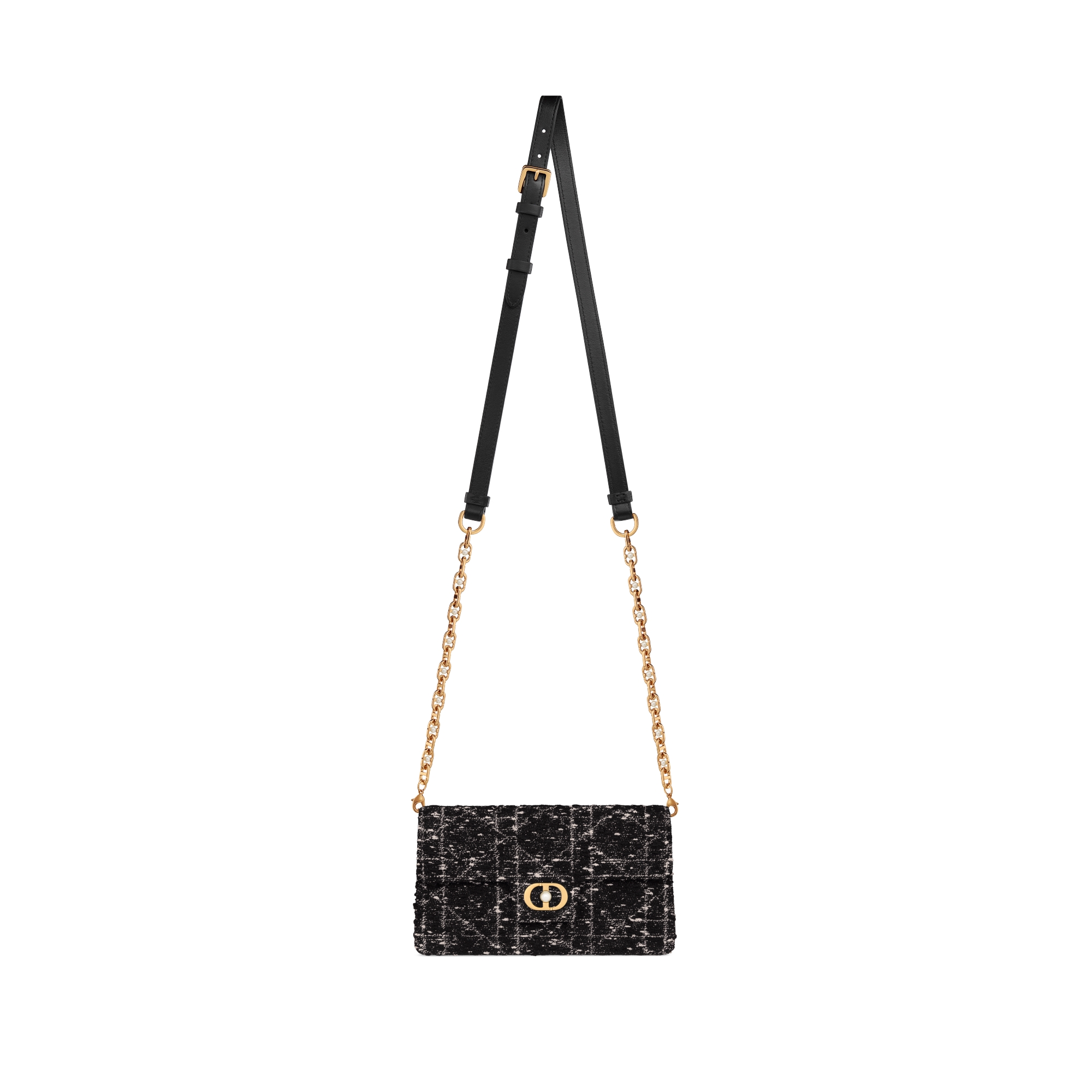 Dior Jolie 迷你链条手袋 黑色粗花呢白色藤格纹图案 E07