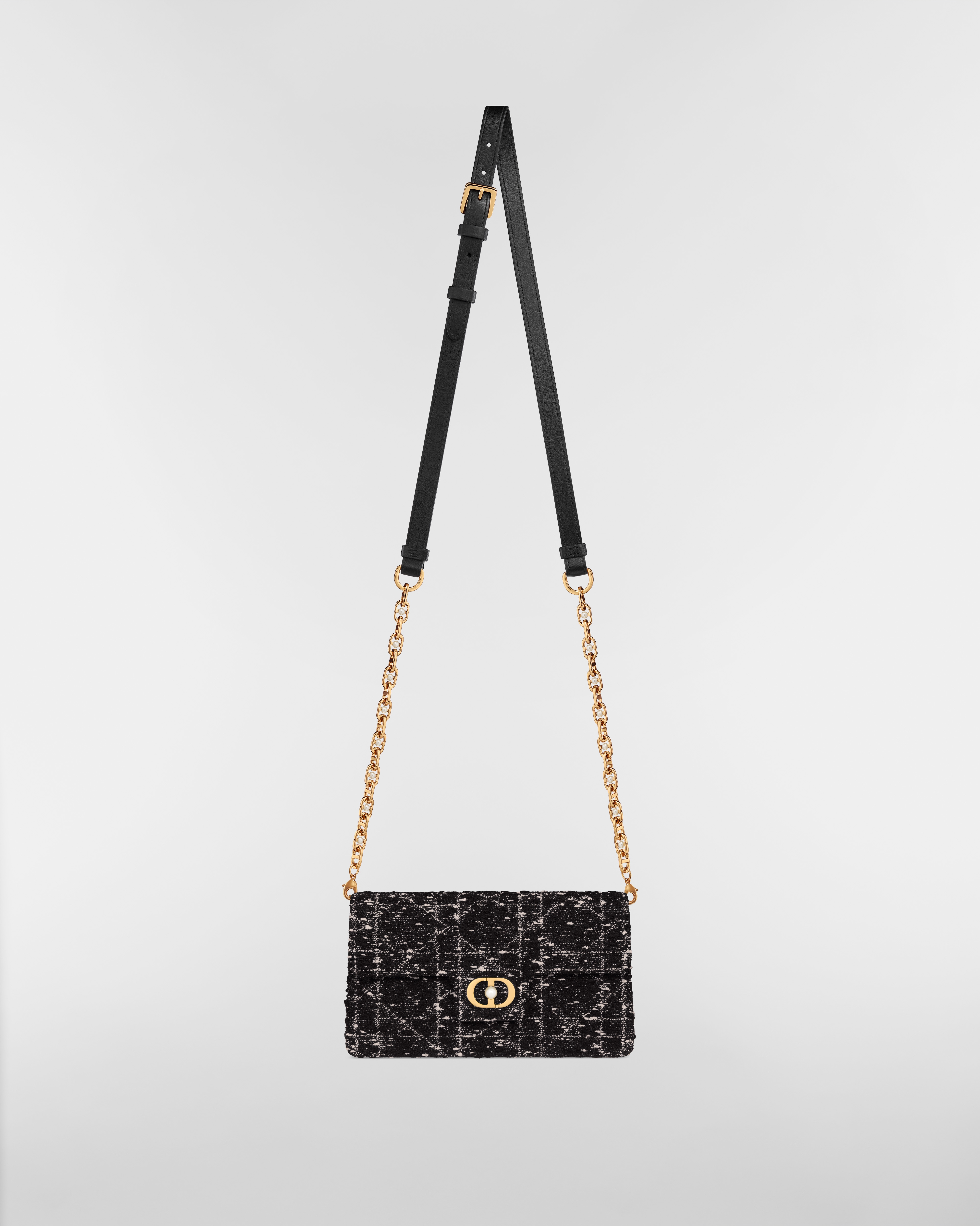 Dior Jolie 迷你链条手袋 黑色粗花呢白色藤格纹图案 E07