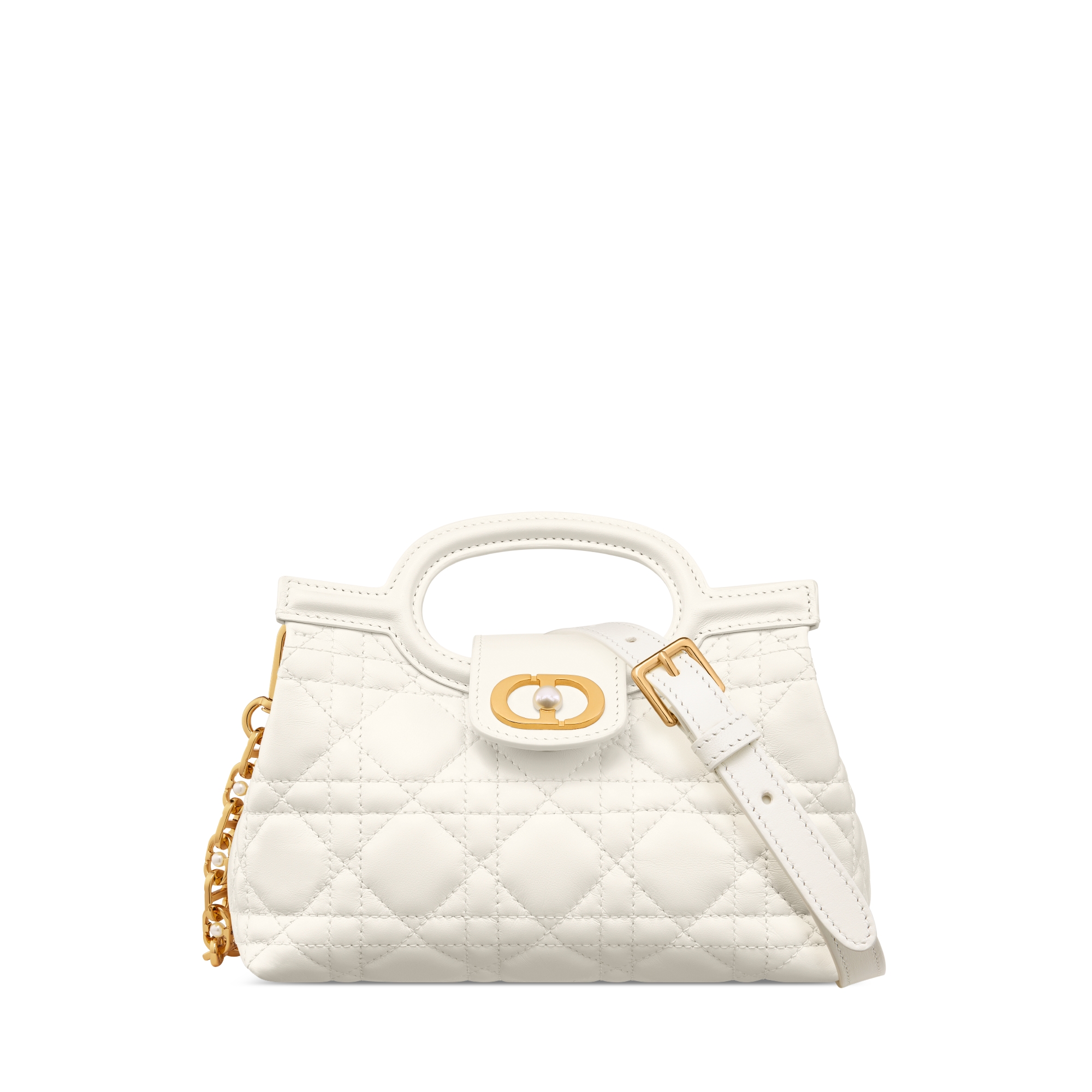 Dior Jolie Top Handle 迷你链条手袋 奶白色羊皮革藤格纹 E01