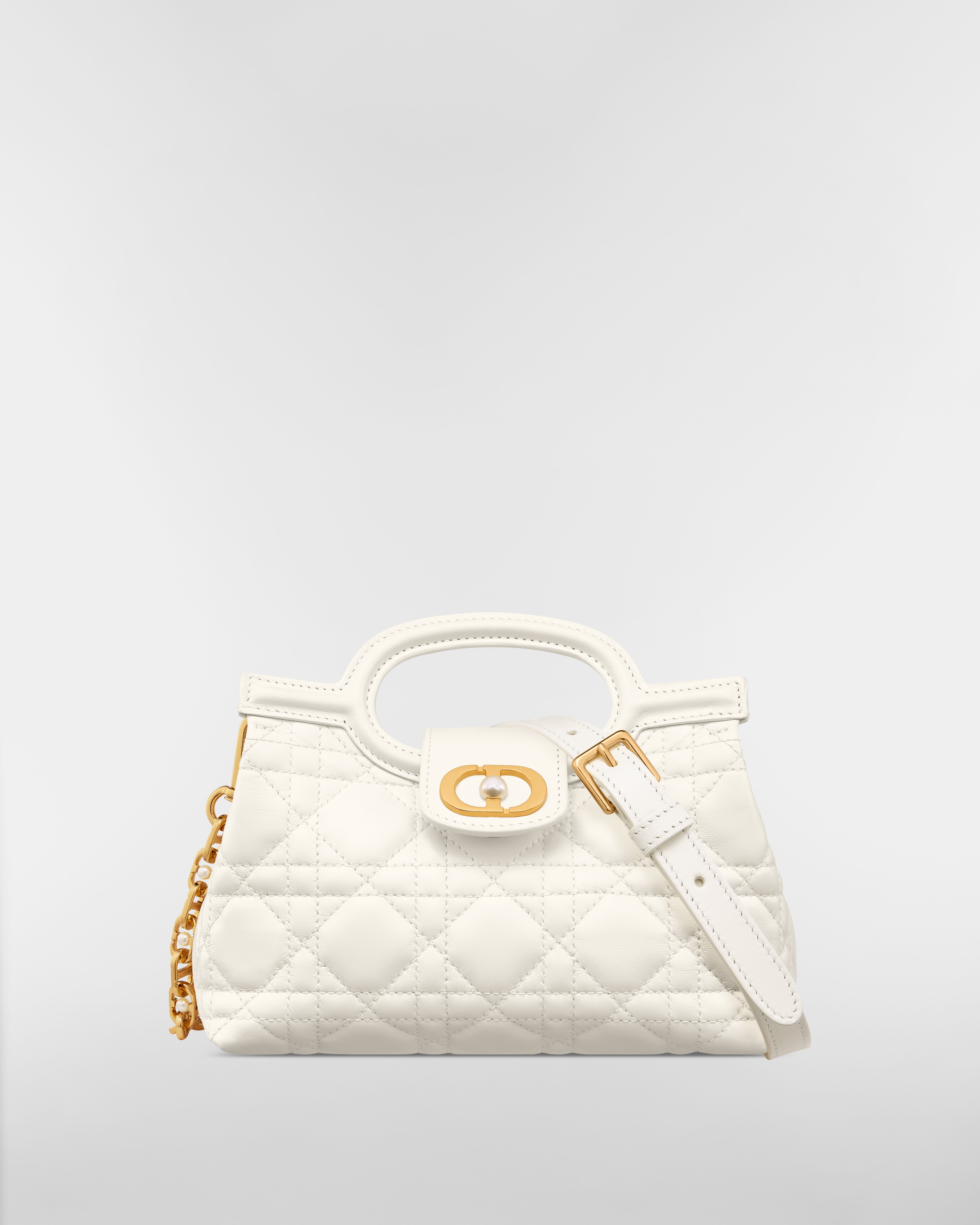 Dior Jolie Top Handle 迷你链条手袋 奶白色羊皮革藤格纹 E01