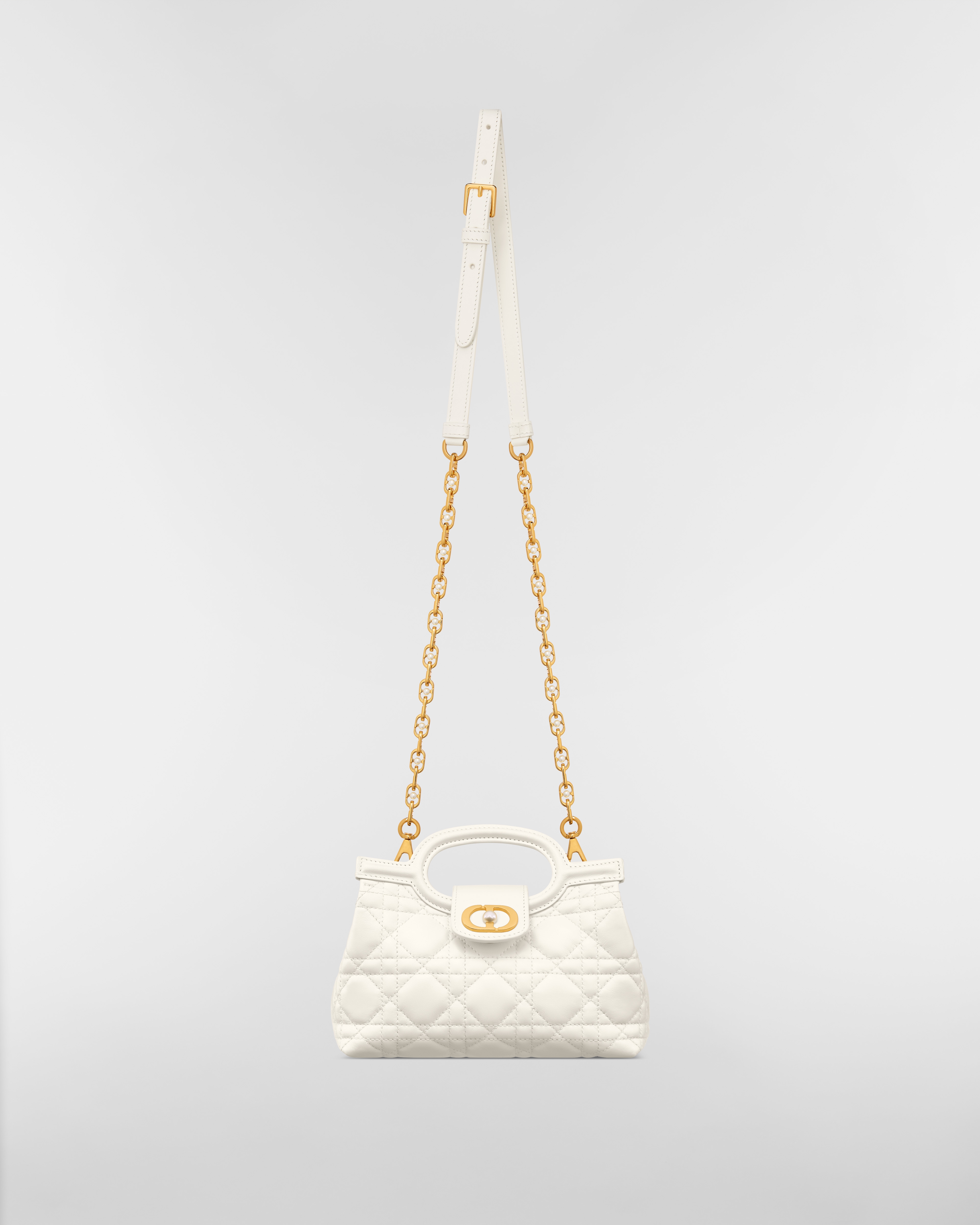 Dior Jolie Top Handle 迷你链条手袋 奶白色羊皮革藤格纹 E07
