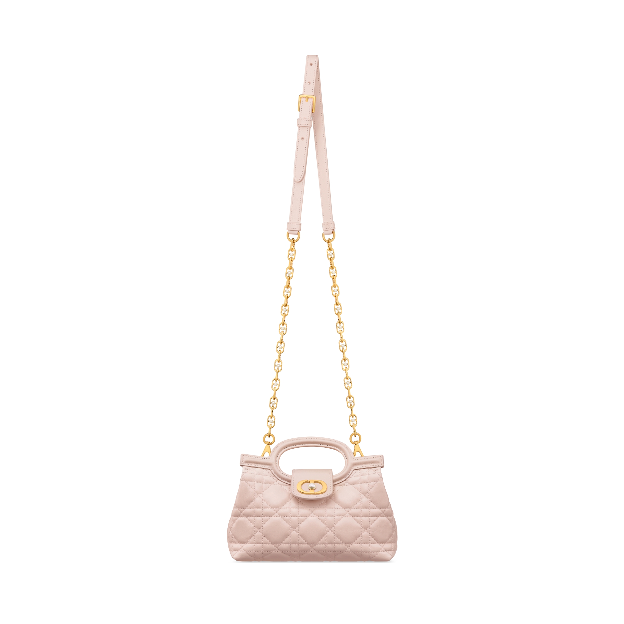 Dior Jolie Top Handle 迷你链条手袋 胭脂粉色羊皮革藤格纹 E07