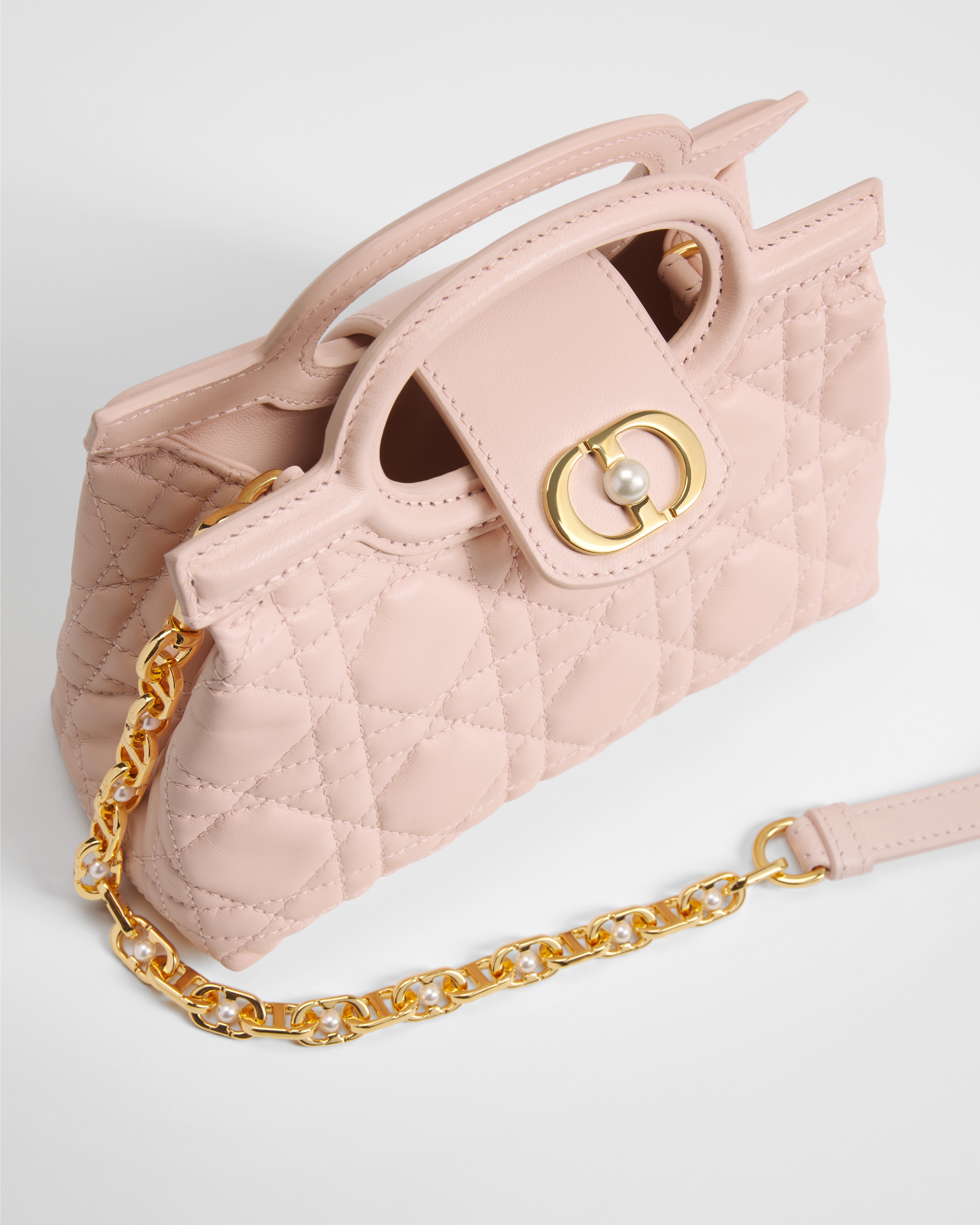 Dior Jolie Top Handle 迷你链条手袋 胭脂粉色羊皮革藤格纹 E06