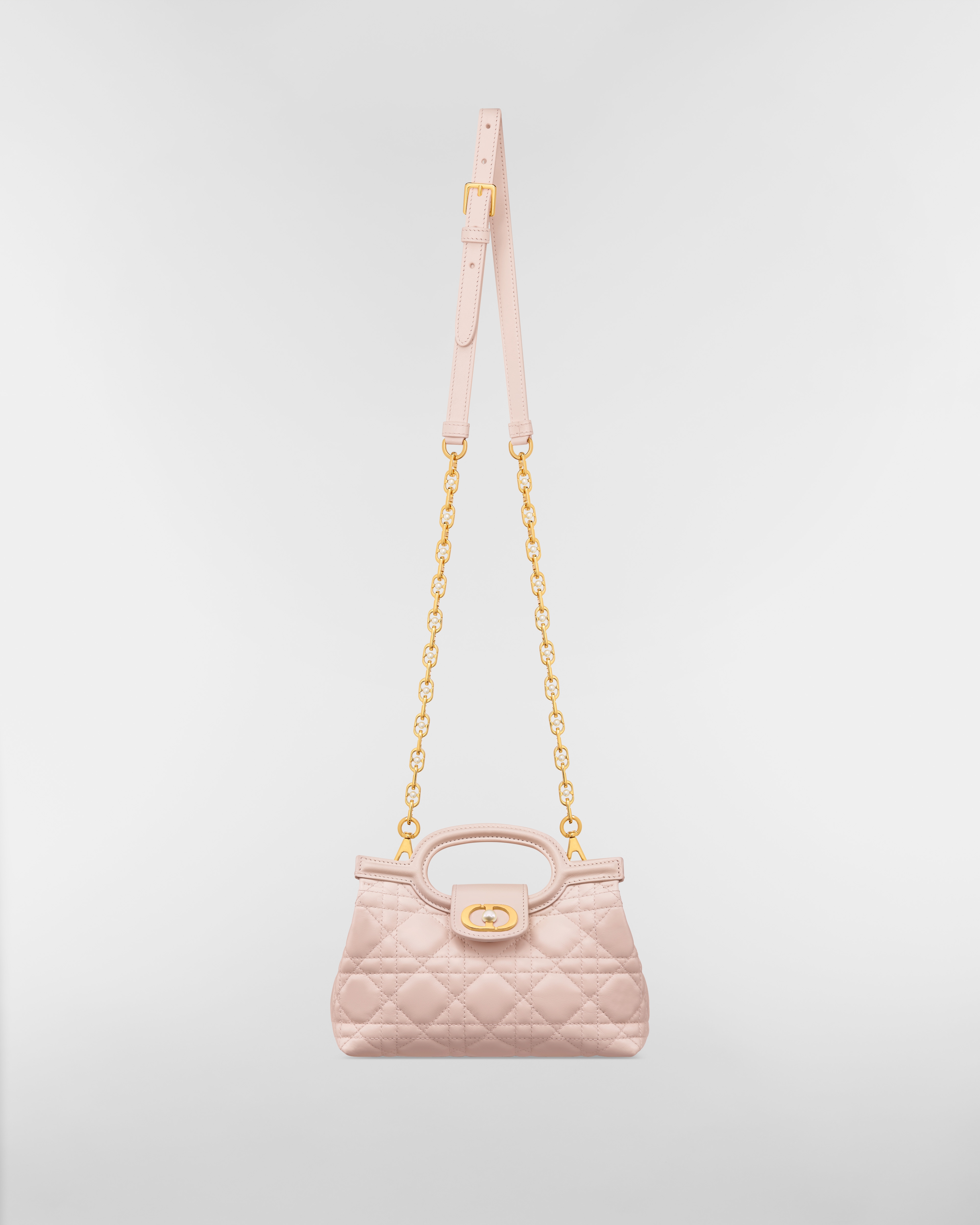 Dior Jolie Top Handle 迷你链条手袋 胭脂粉色羊皮革藤格纹 E07