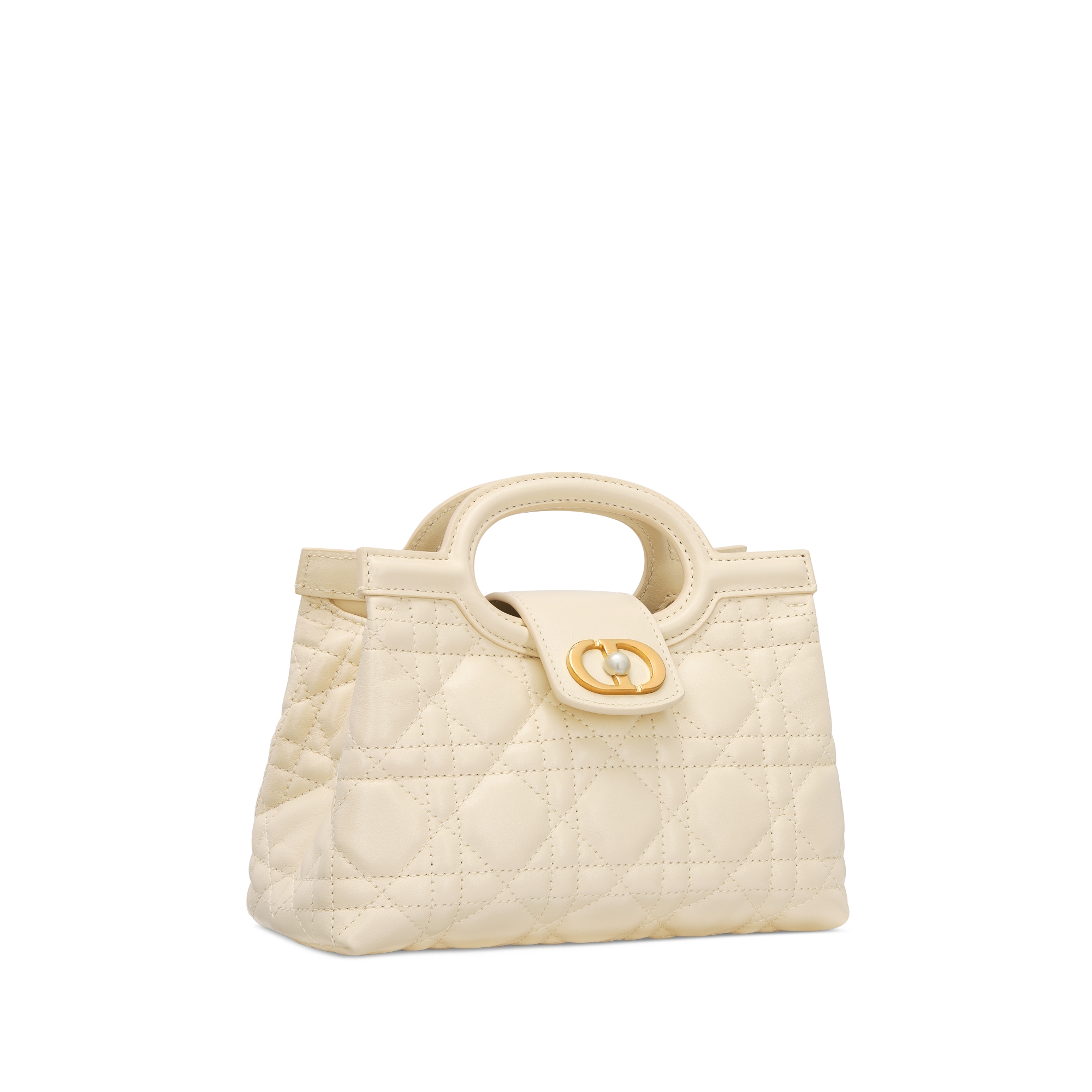 Dior Jolie Top Handle 迷你链条手袋 浅米色羊皮革藤格纹 E03