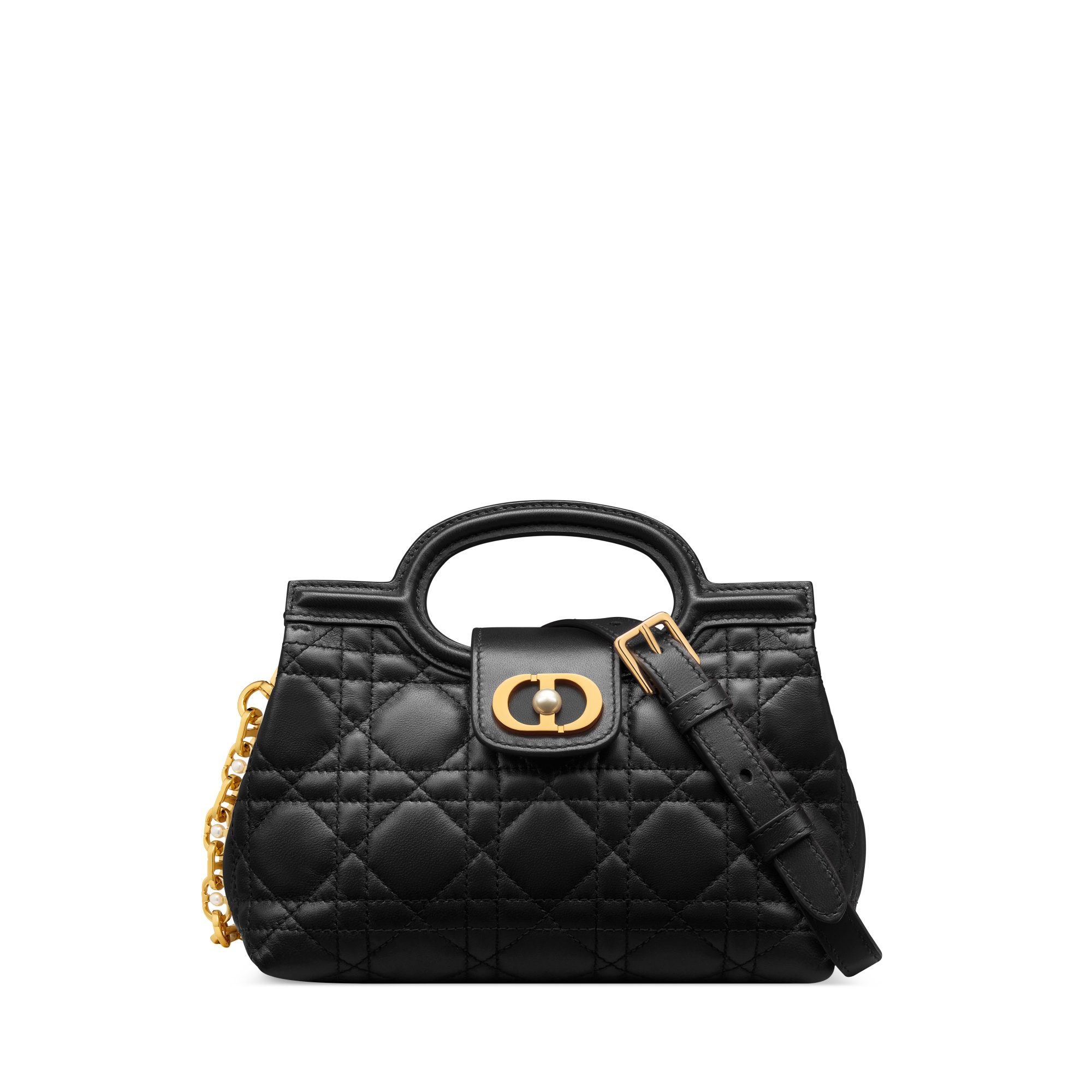 Dior Jolie Top Handle 迷你链条手袋 黑色羊皮革藤格纹 E01