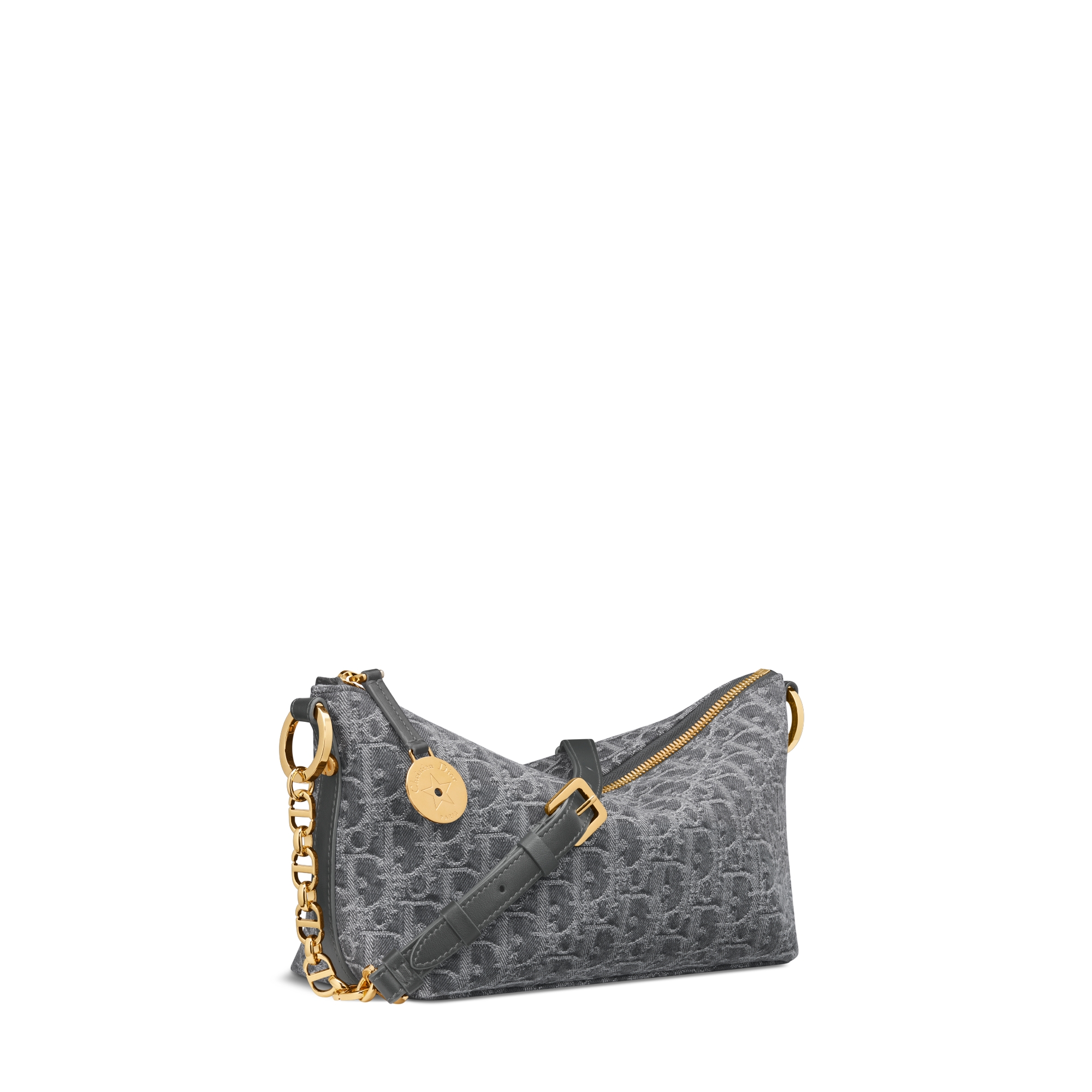 Diorstar 链条水饺包 灰色 Denim Dior Oblique 提花面料 E03