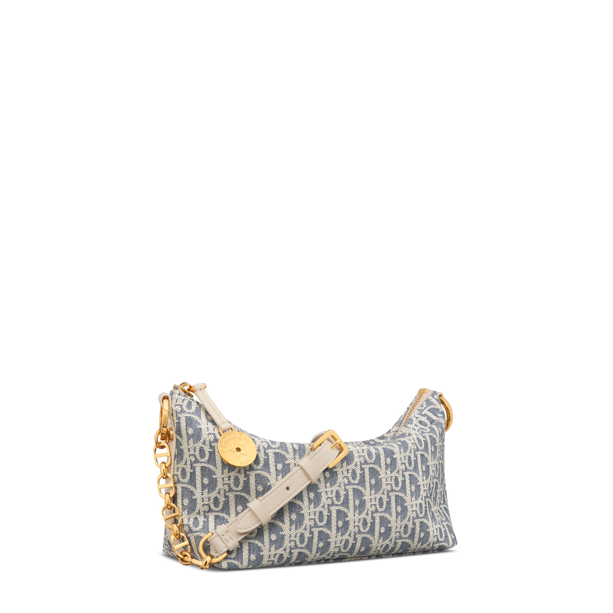 Diorstar Hobo 链条手袋 蓝色酒椰草效果格纹布 Oblique 印花和浅饼干色光滑牛皮革 E03