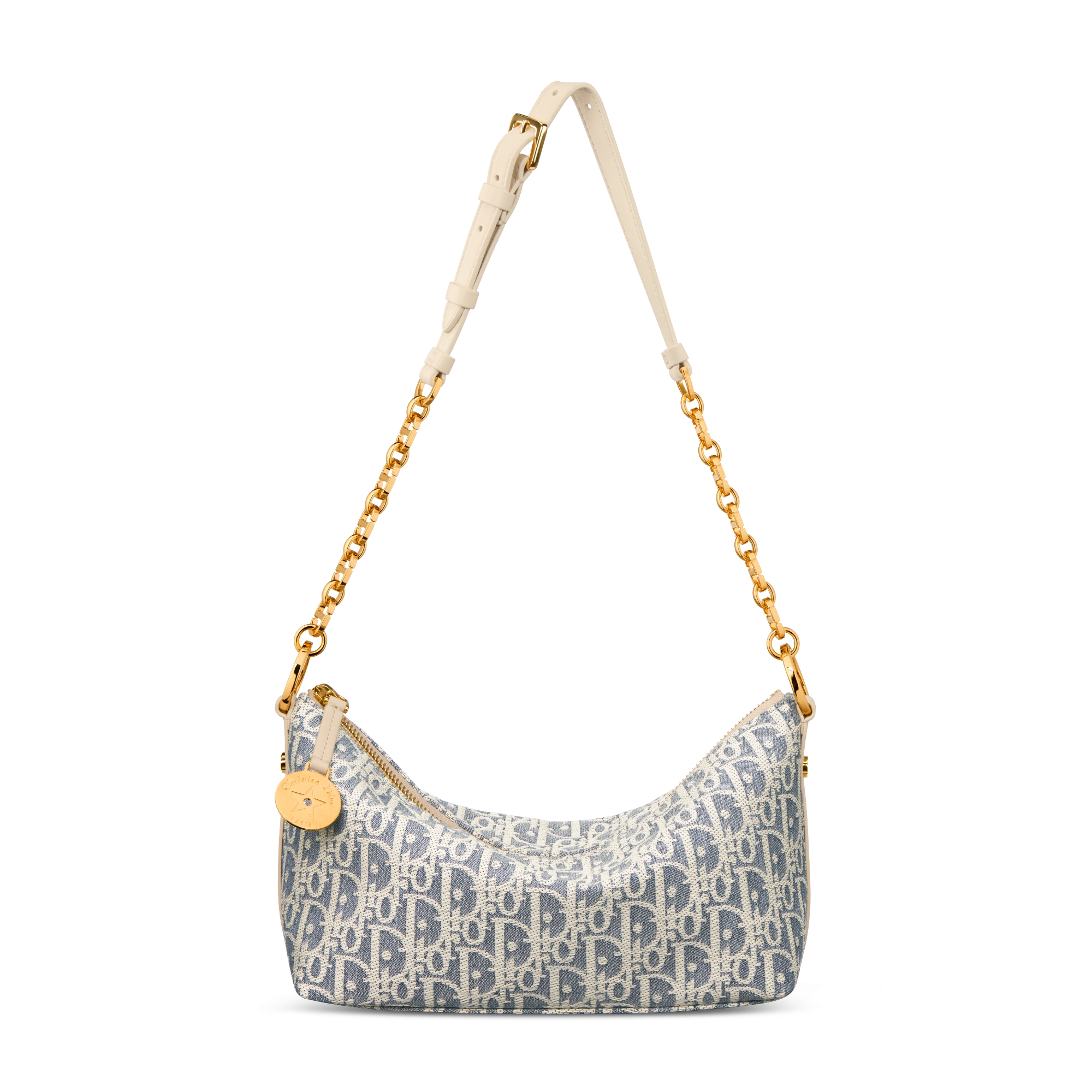 Diorstar Hobo 链条手袋 蓝色酒椰草效果格纹布 Oblique 印花和浅饼干色光滑牛皮革 E07