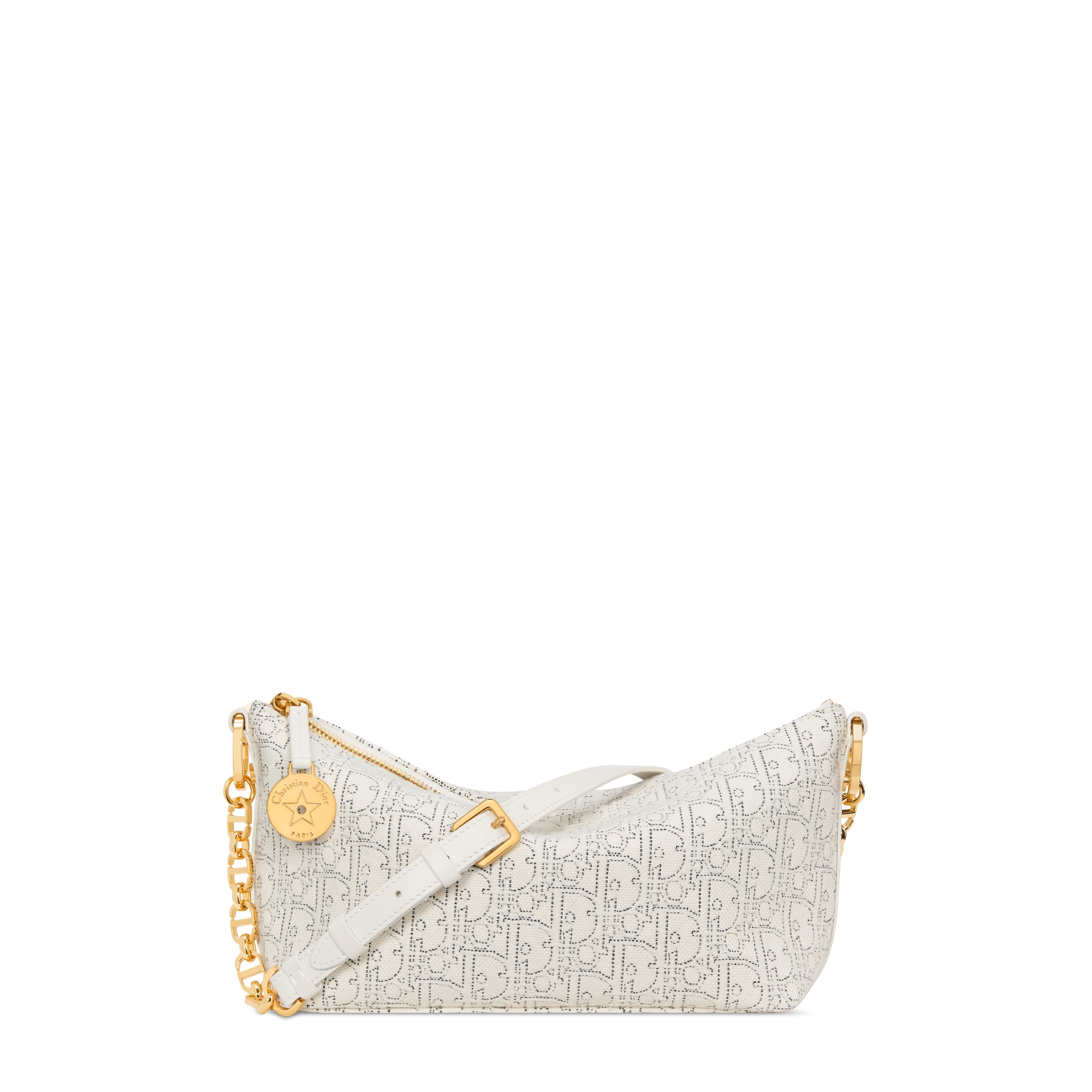 Diorstar 链条水饺包 白色 Oblique 印花面料搭配对比鲜明的黑色缉面线 E01