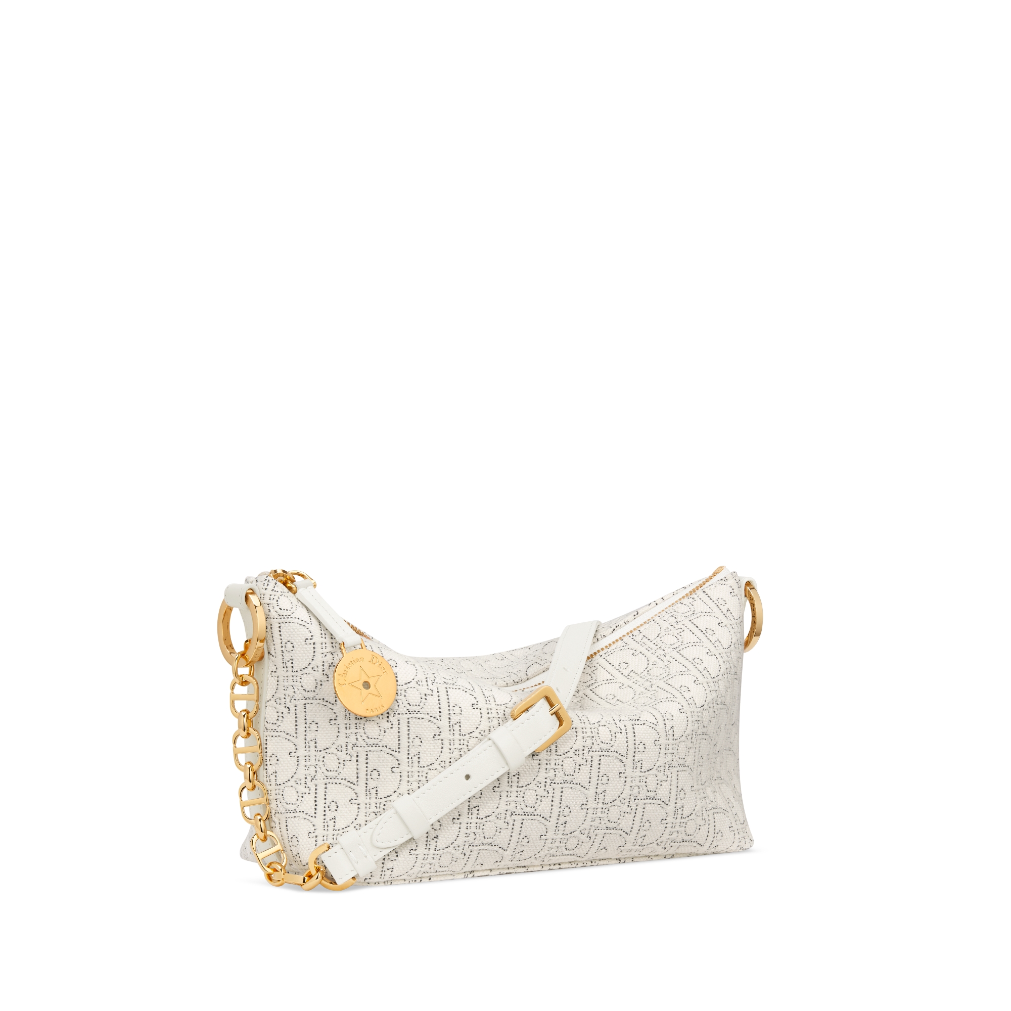 Diorstar 链条水饺包 白色 Oblique 印花面料搭配对比鲜明的黑色缉面线 E03