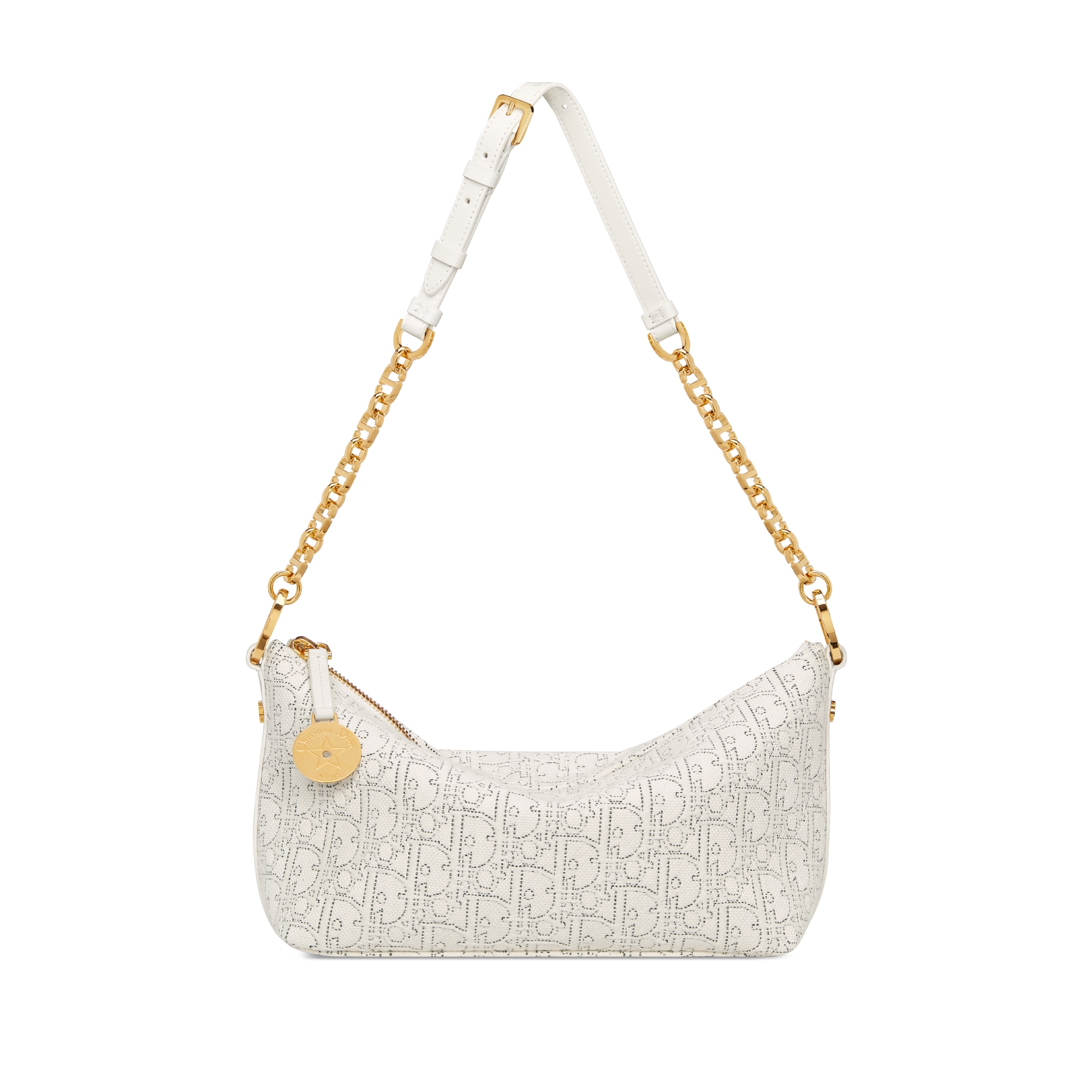 Diorstar 链条水饺包 白色 Oblique 印花面料搭配对比鲜明的黑色缉面线 E07