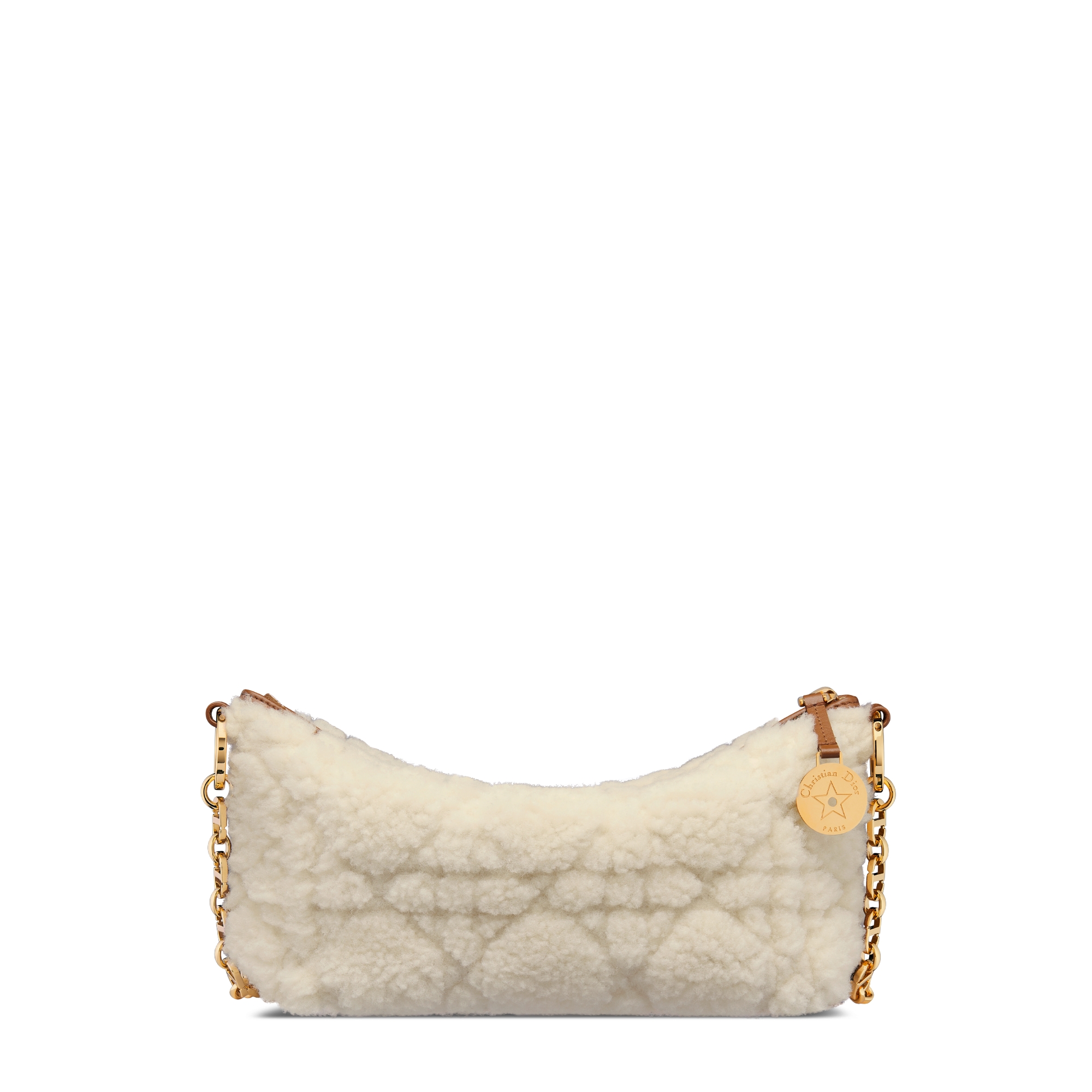 Diorstar 链条水饺包 米白色羊皮革皮毛一体藤格纹 E08