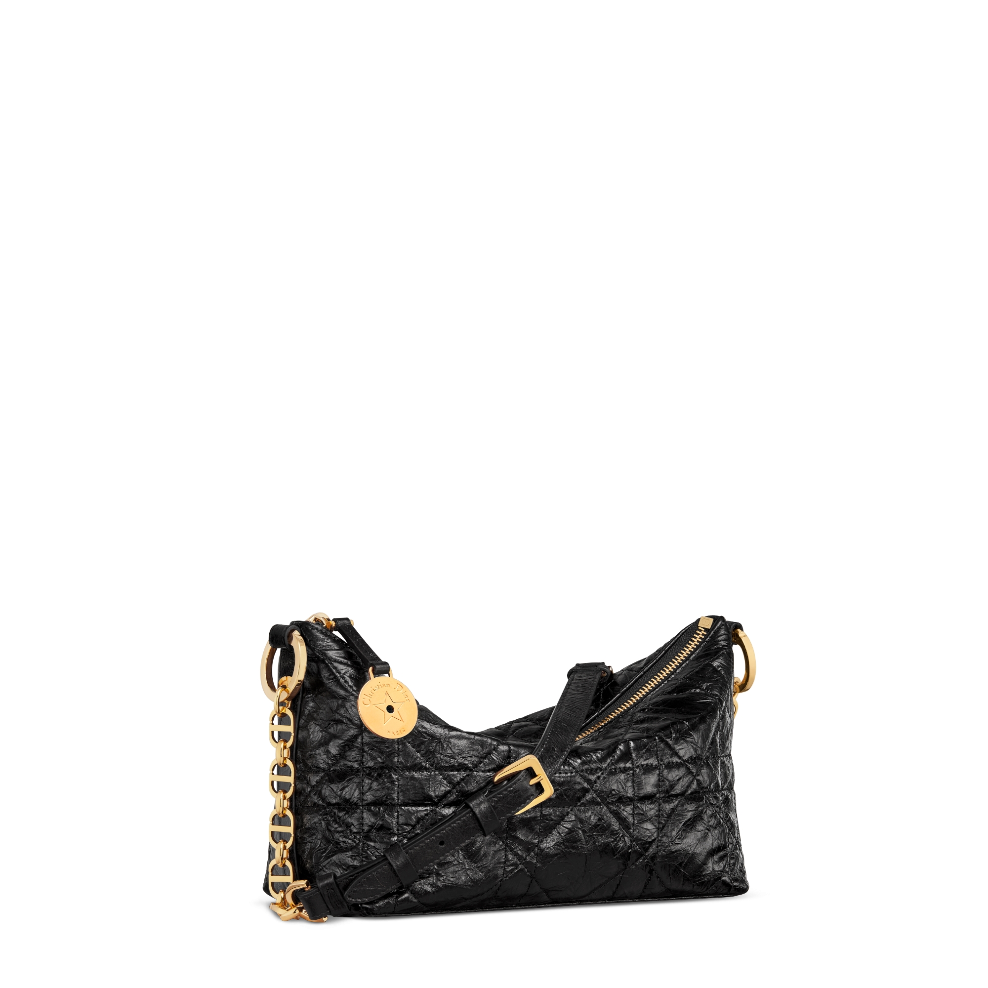 Diorstar Hobo 链条手袋 黑色褶皱牛皮革超大藤格纹 E03