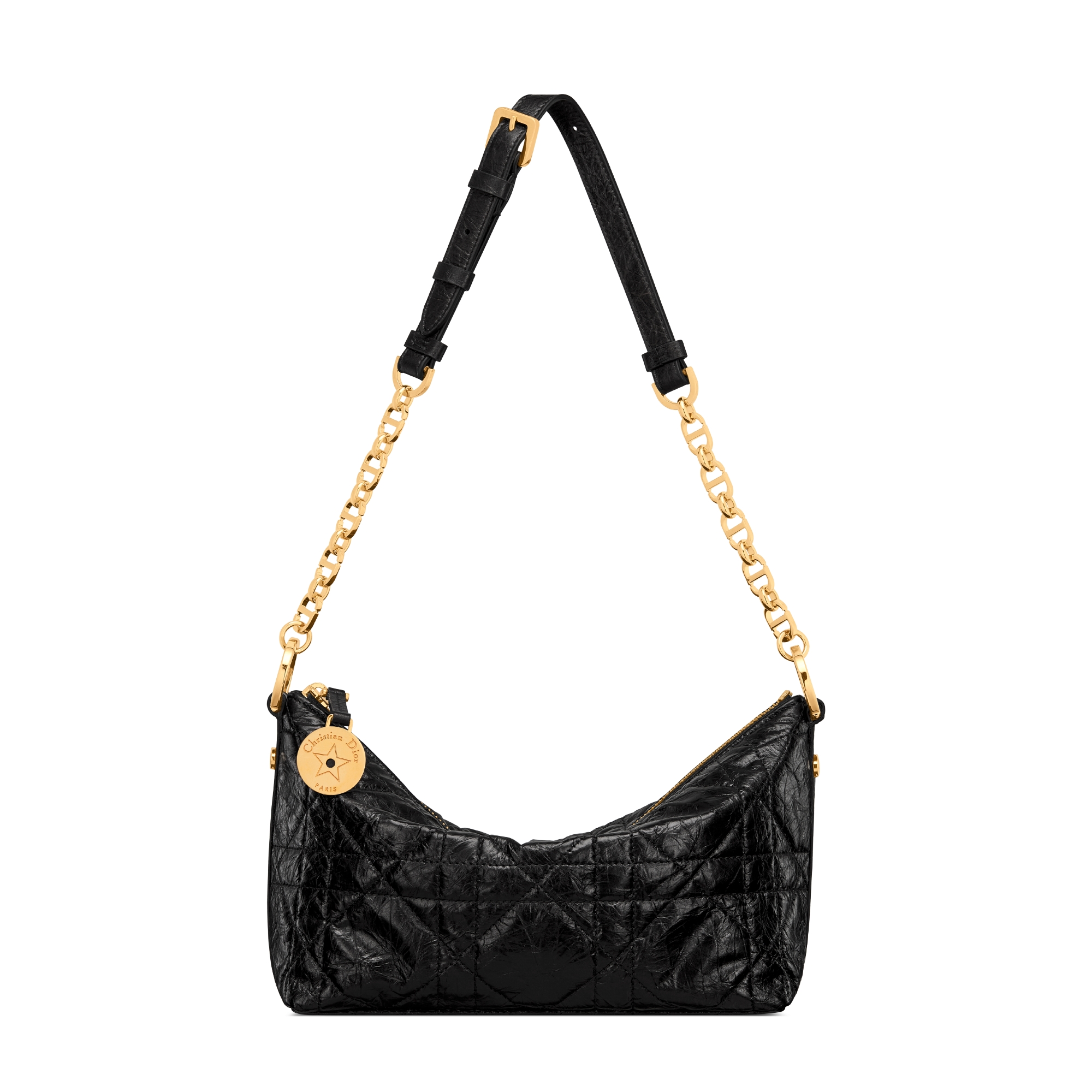 Diorstar Hobo 链条手袋 黑色褶皱牛皮革超大藤格纹 E07