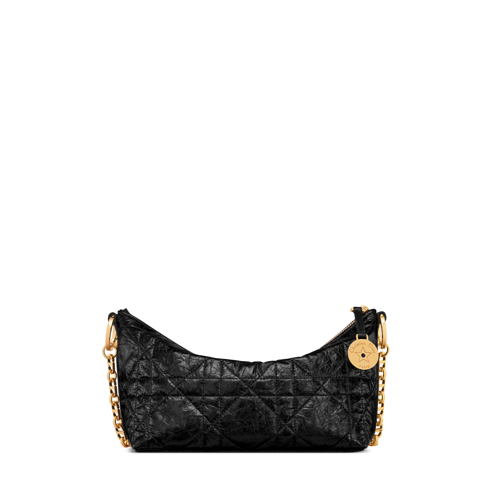 Diorstar Hobo 链条手袋 黑色褶皱牛皮革超大藤格纹 E08