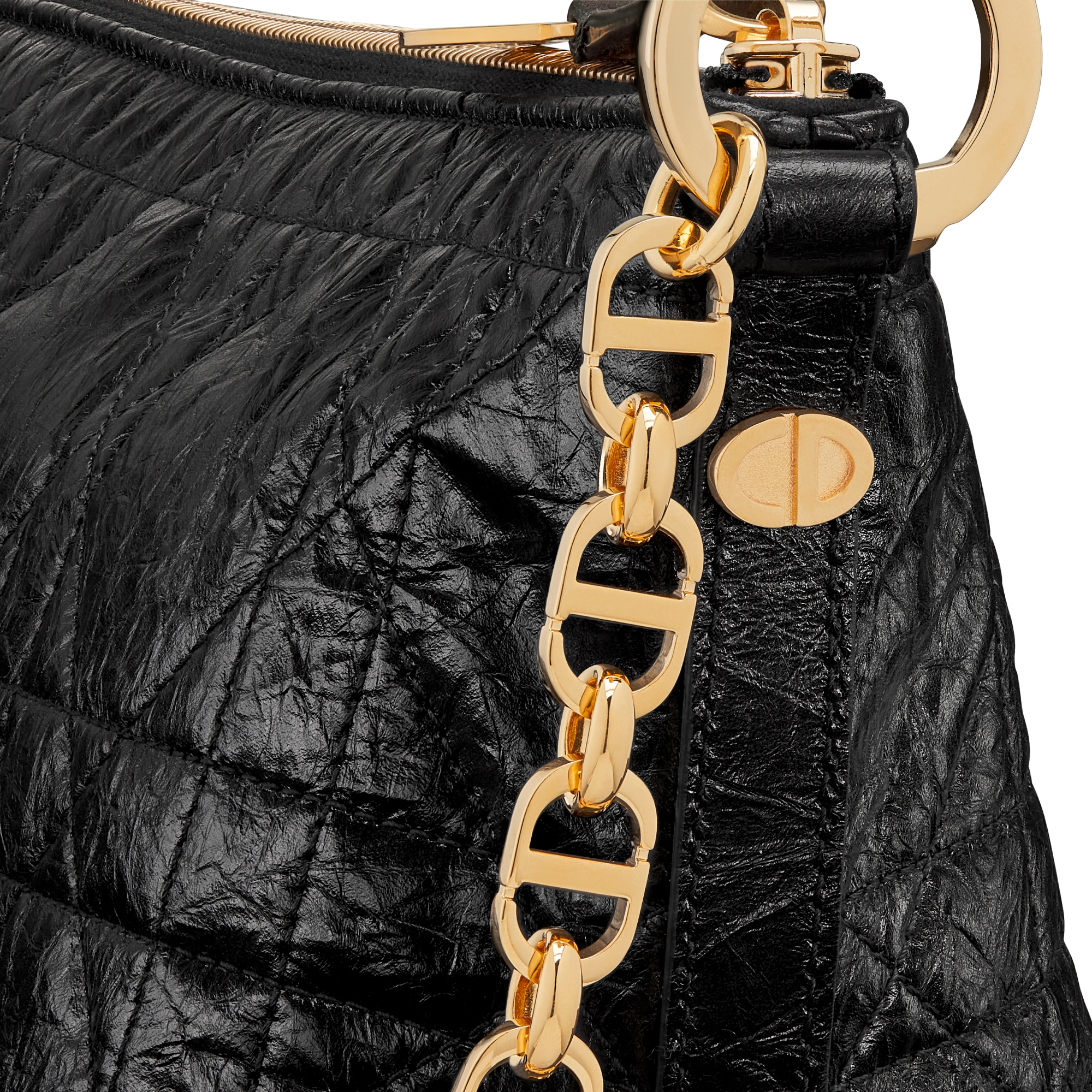 Diorstar Hobo 链条手袋 黑色褶皱牛皮革超大藤格纹 E09