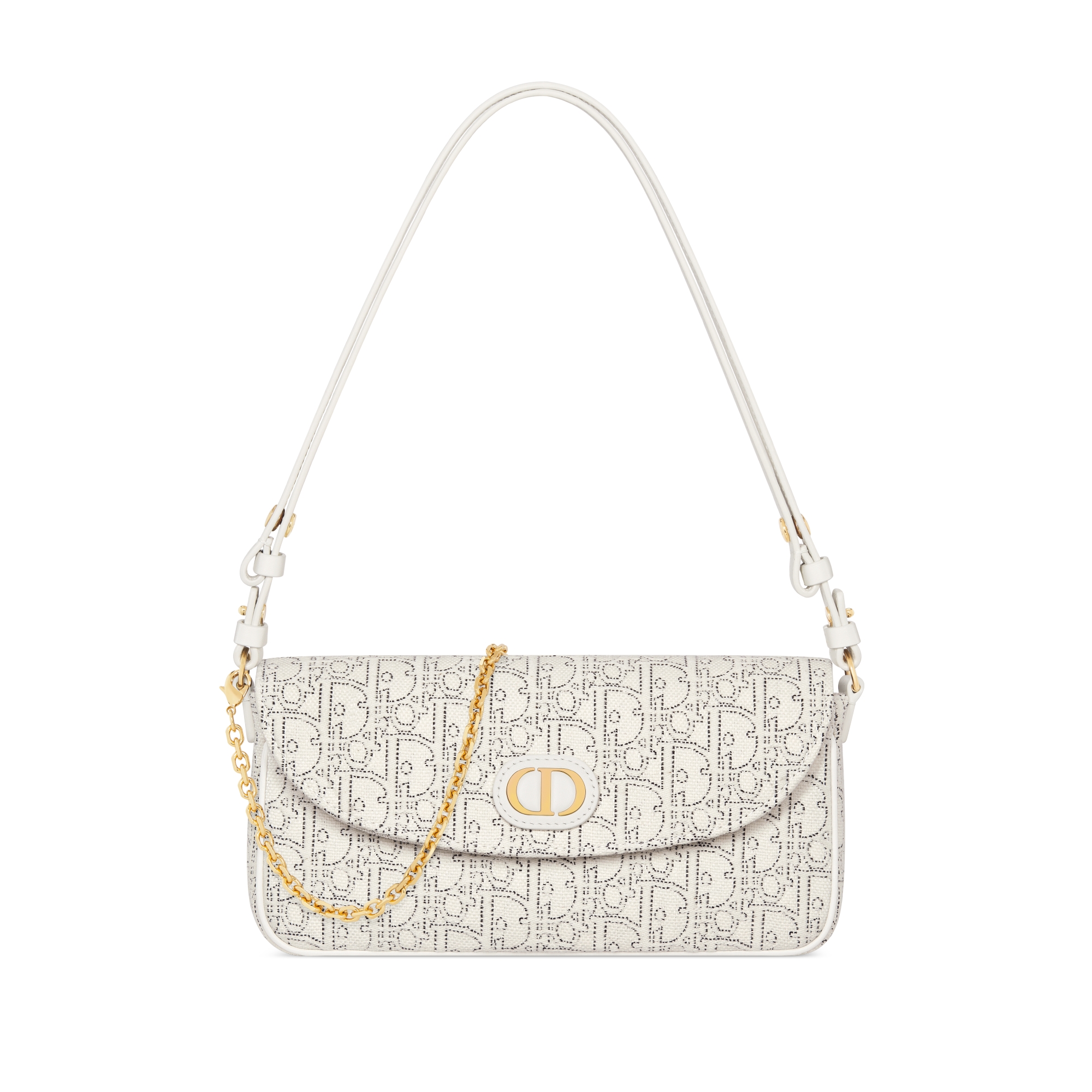 30 Montaigne D-Vine 链条手袋 白色 Oblique 印花面料搭配对比鲜明的黑色缉面线 E01