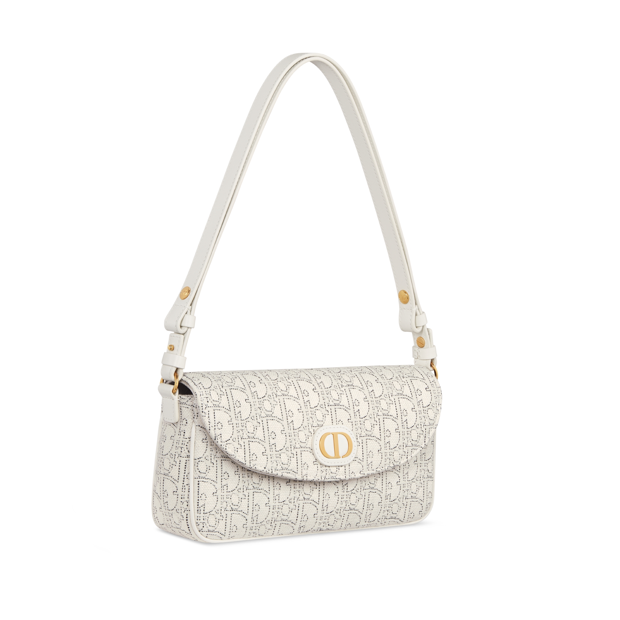 30 Montaigne D-Vine 链条手袋 白色 Oblique 印花面料搭配对比鲜明的黑色缉面线 E03