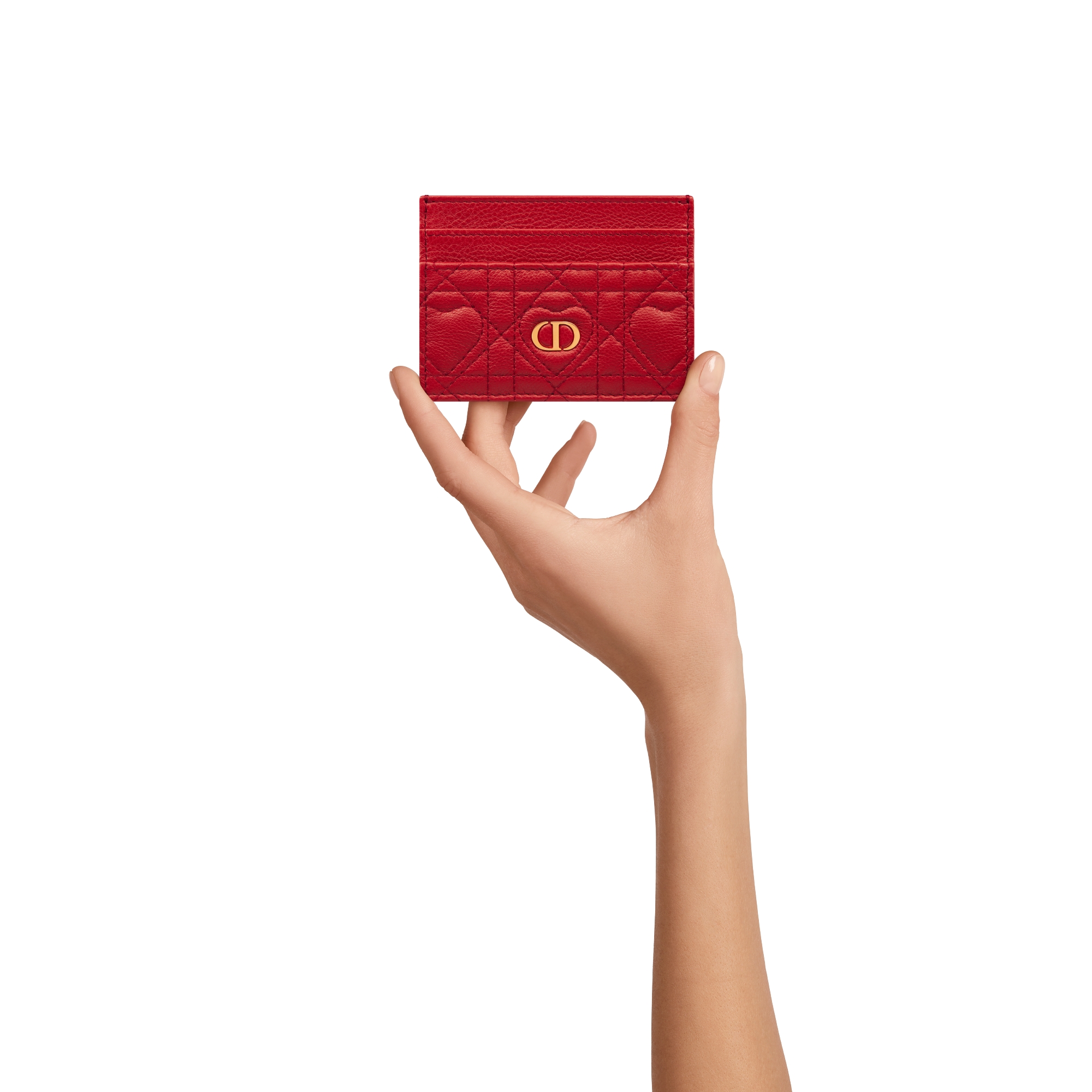 Dioramour Dior Caro Freesia 卡夹 红色牛皮革藤格纹心形图案 E11
