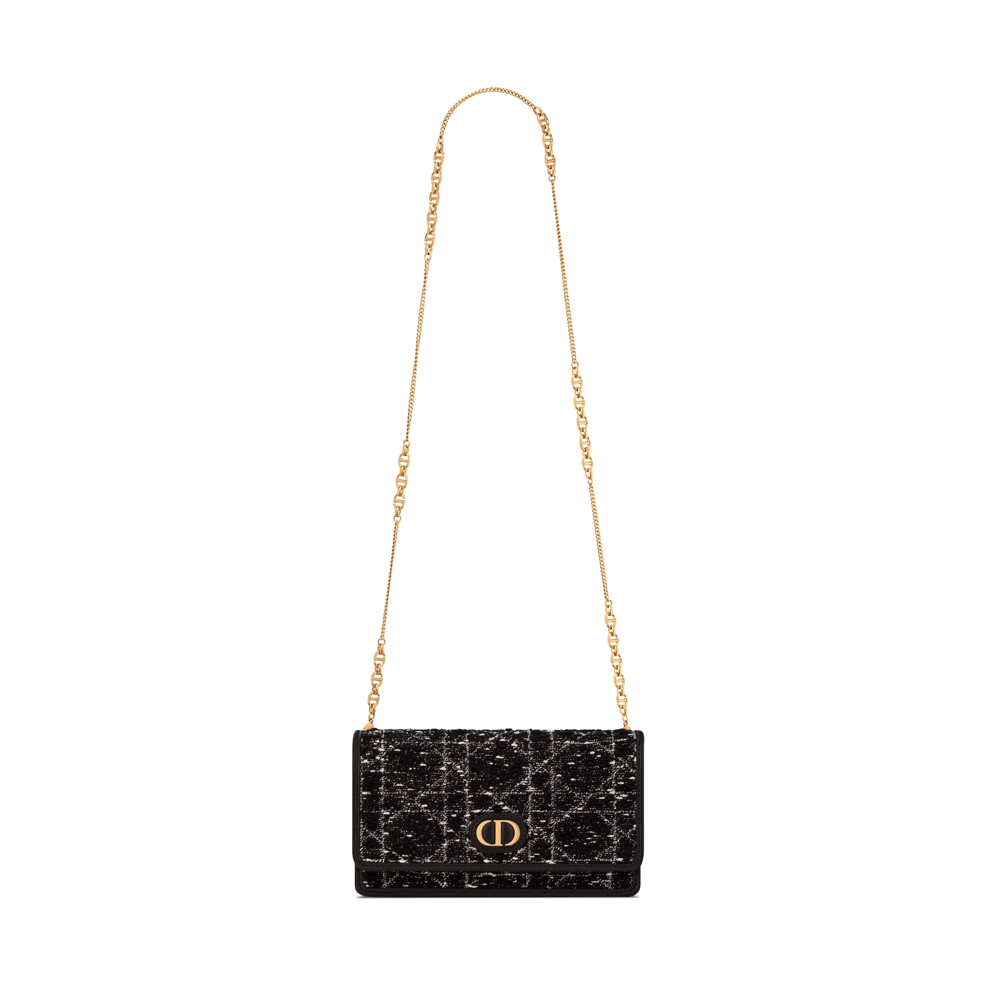 Dior Caro 链条手袋 黑色粗花呢白色藤格纹图案 E07