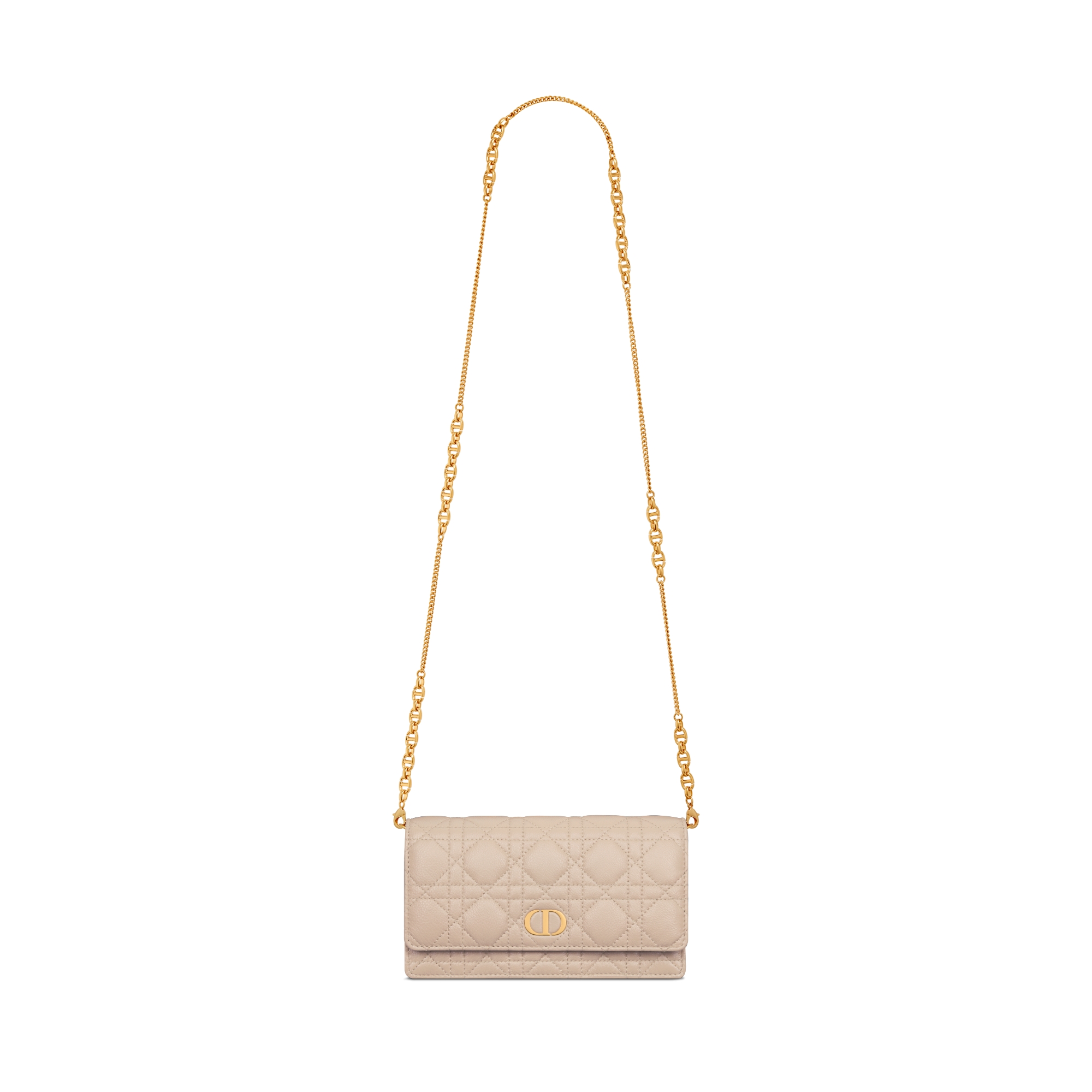 Dior Caro 链条手袋 胭脂米色柔软牛皮革藤格纹 E07