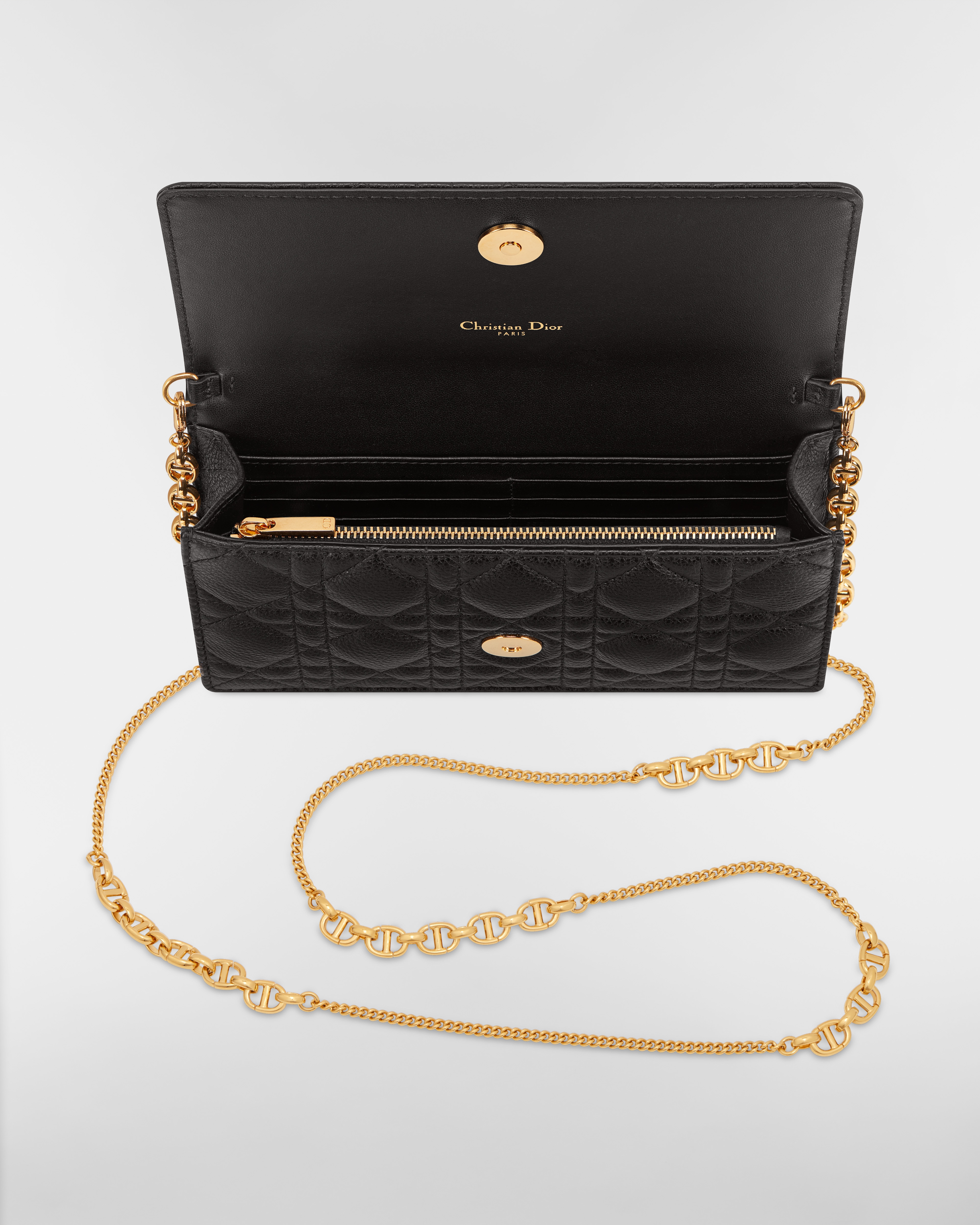 Dior Caro 链条手袋 黑色柔软牛皮革藤格纹 E06
