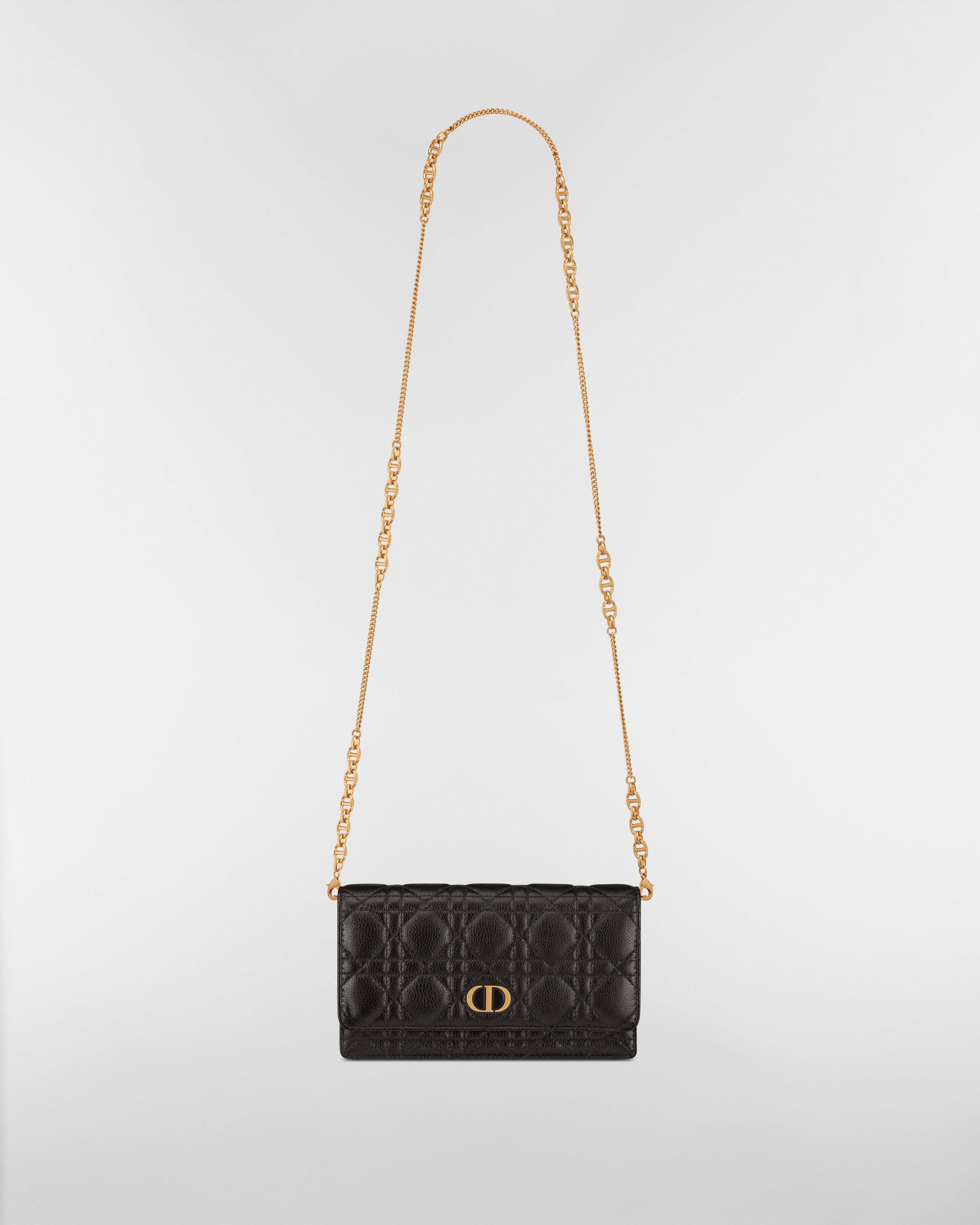 Dior Caro 链条手袋 黑色柔软牛皮革藤格纹 E07