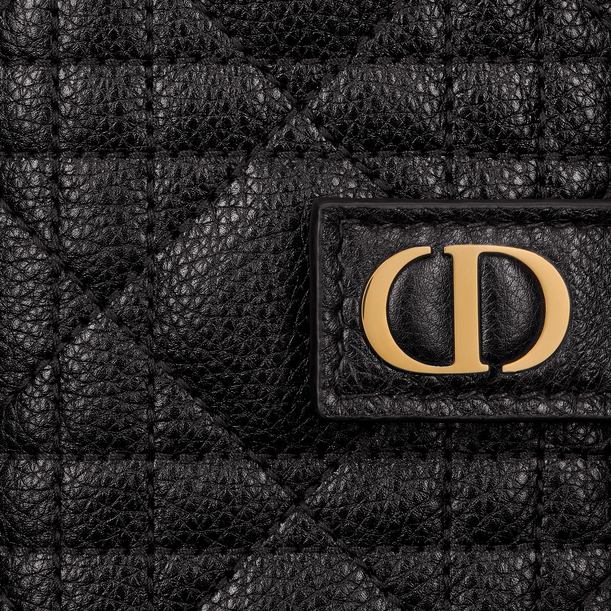 Dior Caro Dandelion 卡夹 黑色柔软牛皮革藤格纹 E09